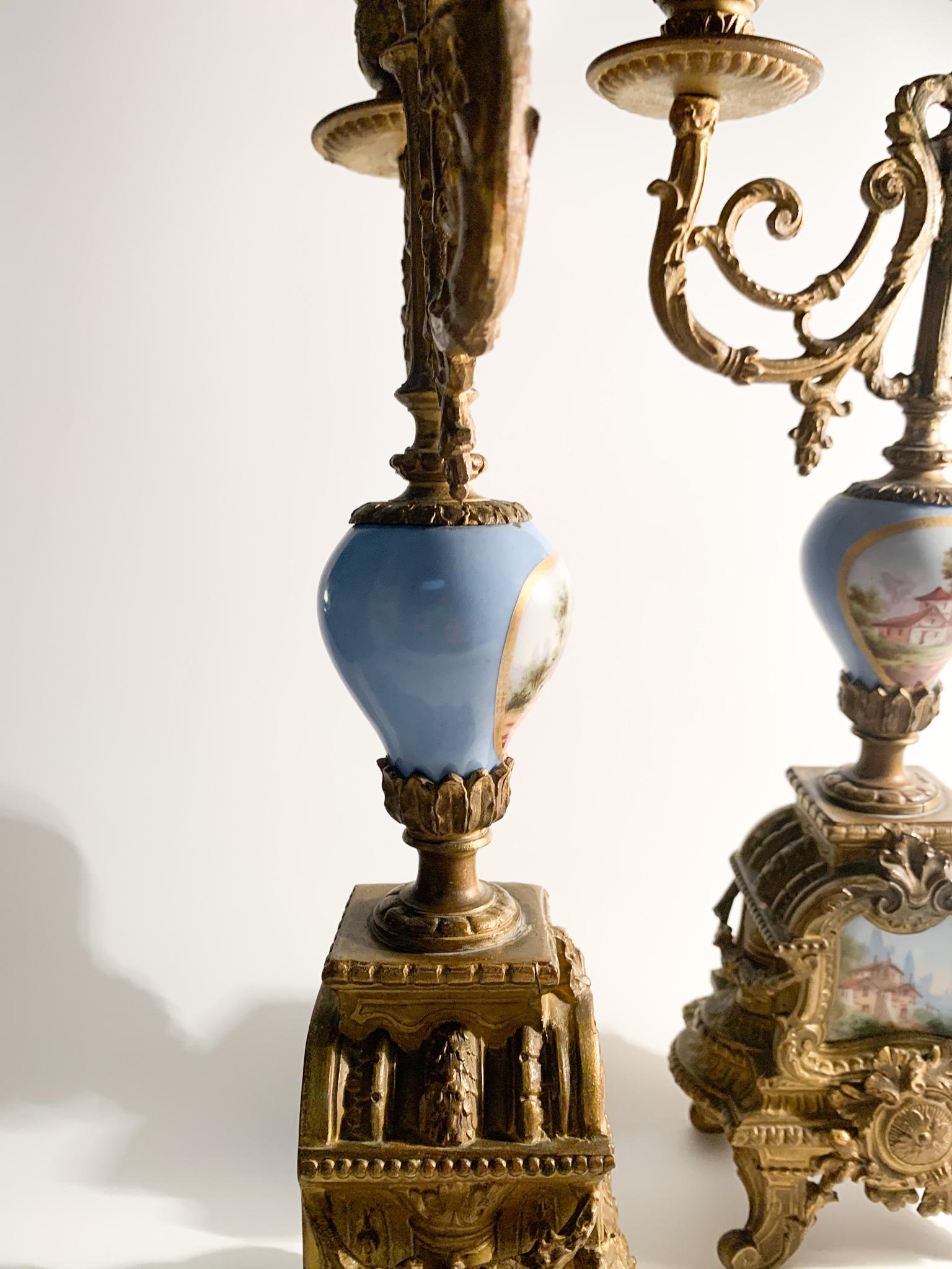 Pair of Limoges Empire Candelabra in Bronze and Porcelain from the 1800s 2