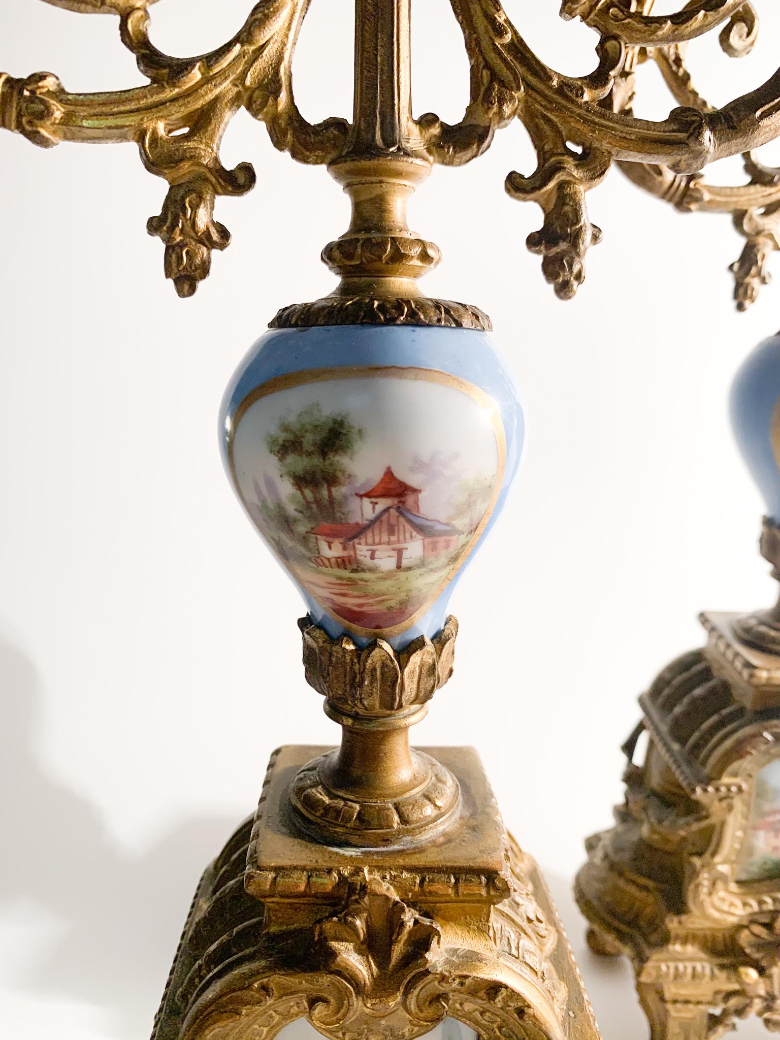 Pair of Limoges Empire Candelabra in Bronze and Porcelain from the 1800s 3