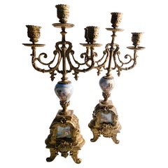 Pair of Limoges Empire Candelabra in Bronze and Porcelain from the 1800s