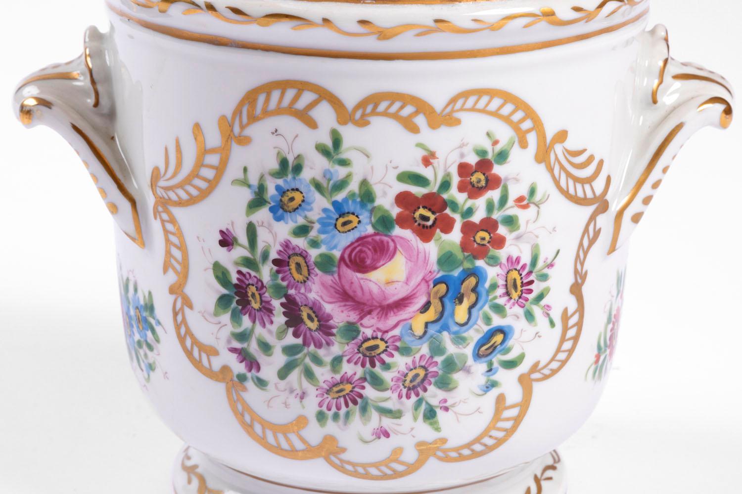 Pair of Limoges Porcelain Coolers with a Decor of Flowers, Early 20th Century 2