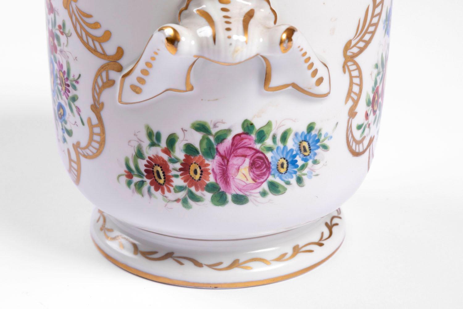 Pair of Limoges Porcelain Coolers with a Decor of Flowers, Early 20th Century 4