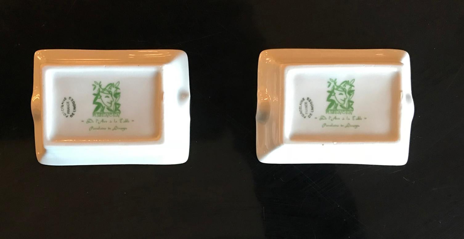 Hand-Painted Pair of Limoges Porcelain Golf Ashtrays, France