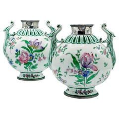 Pair of Limoges VP Veuve Perrin, hand painted and french silver vases