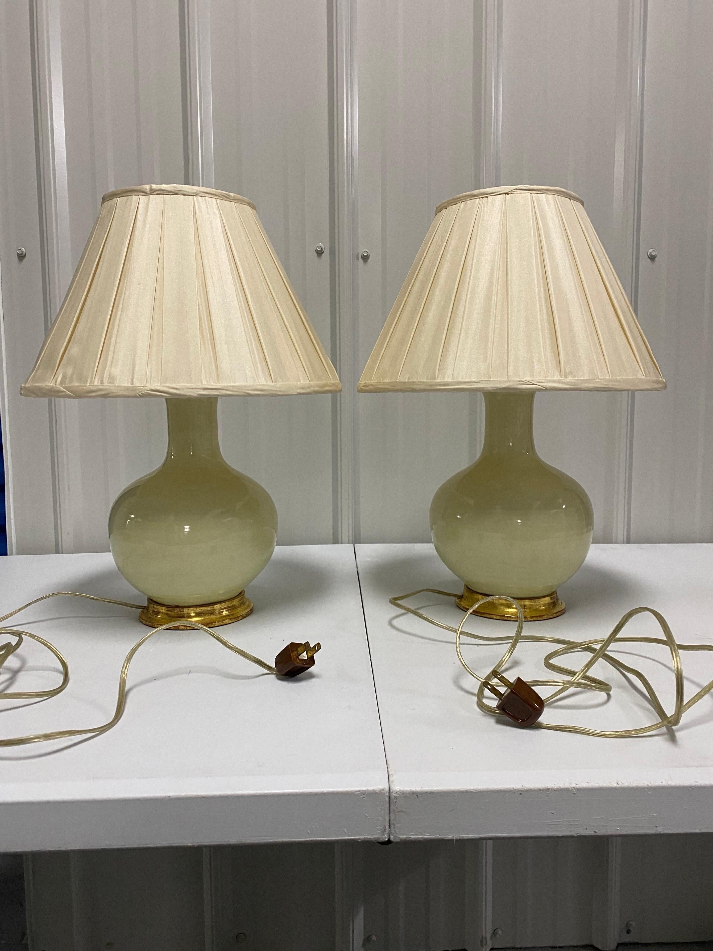 Gilt Pair of Lindsay Lamps in Sesame by Christopher Spitzmiller For Sale