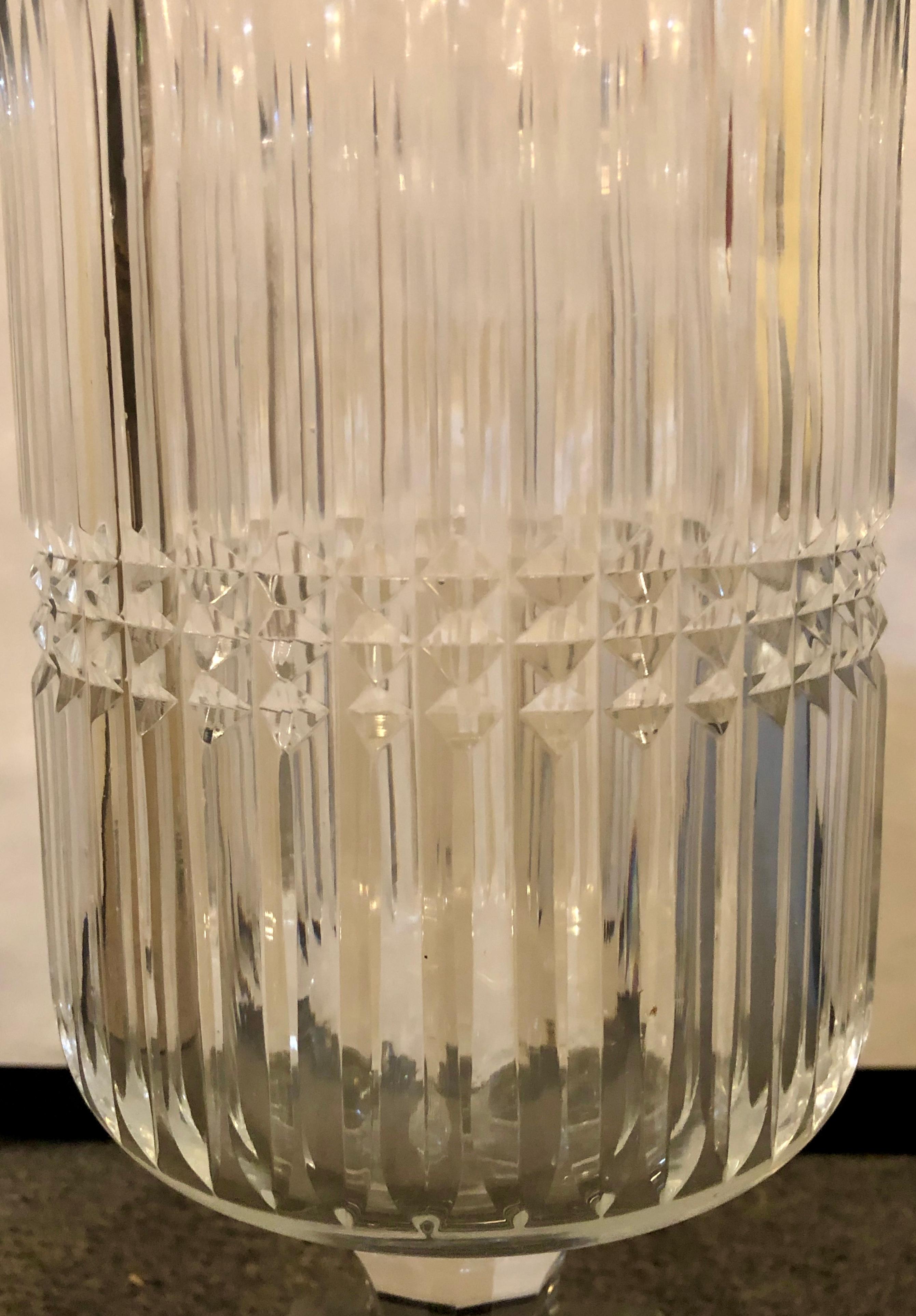 20th Century Pair of Linear Crystal Hurricane Jars