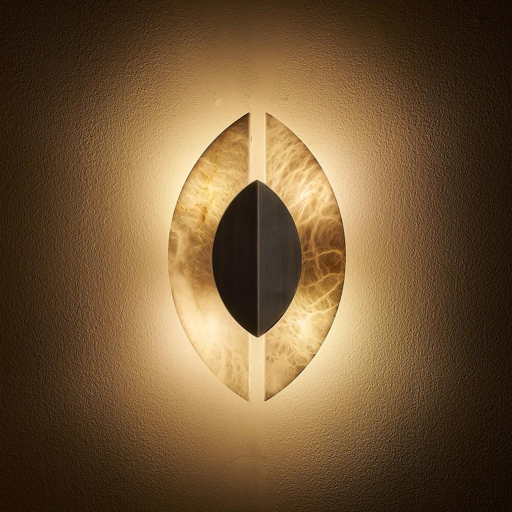 Bronzed Pair of Linear Italian Alabaster Wall Sconce 