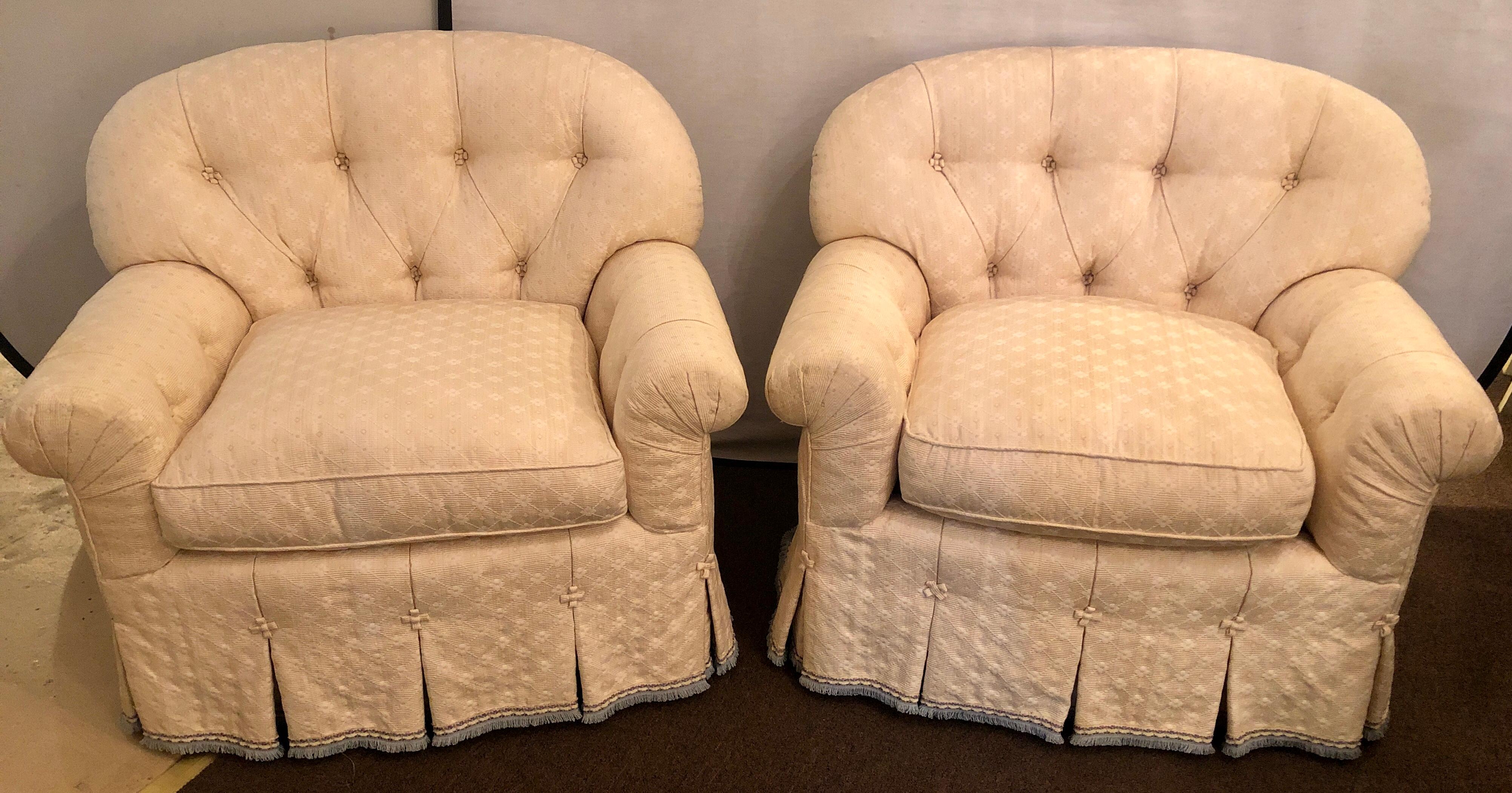 American Pair of Lined and Pleated Spectacular Overstuffed Boudoir or Lounge Chairs