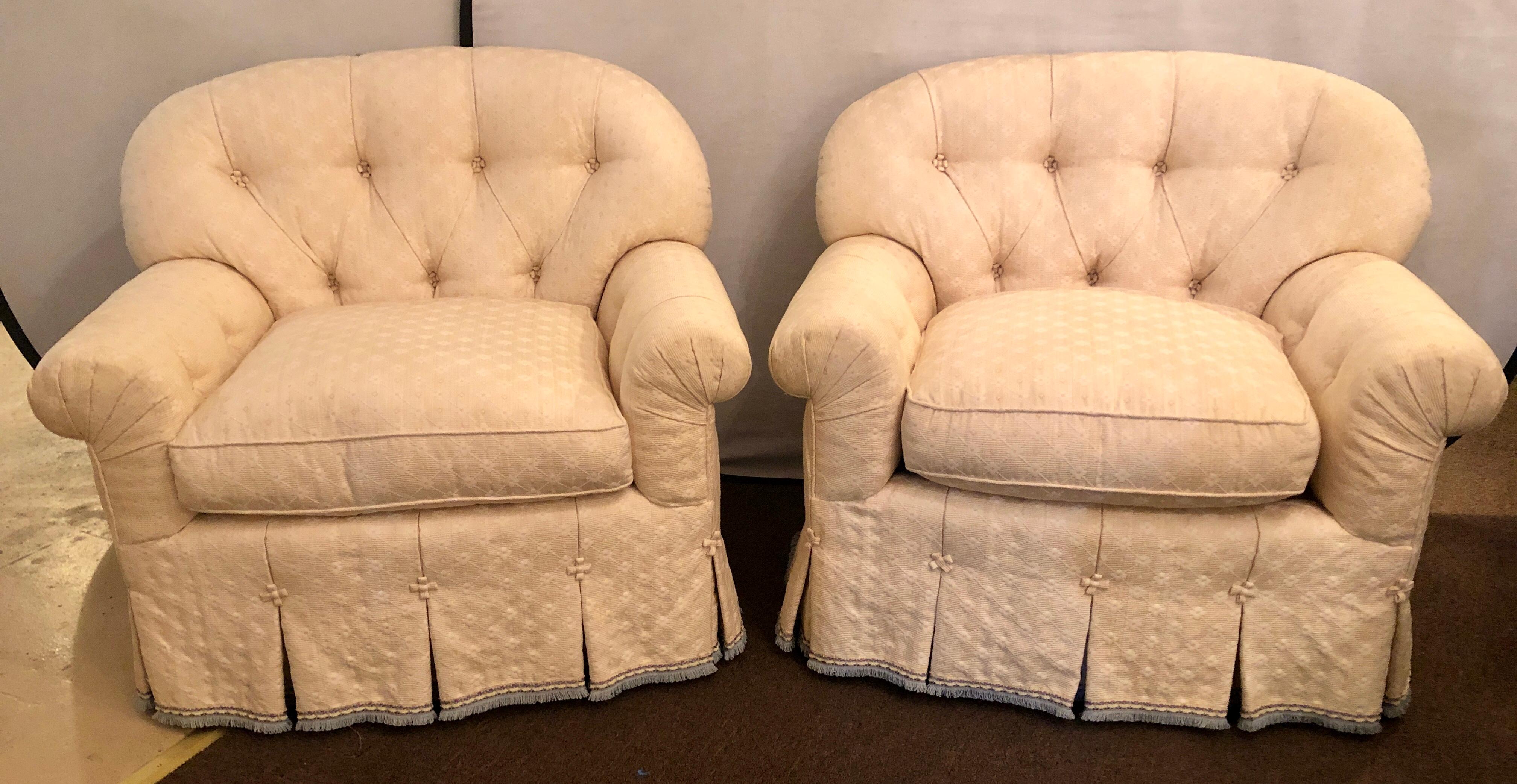 Pair of Lined and Pleated Spectacular Overstuffed Boudoir or Lounge Chairs In Good Condition In Stamford, CT