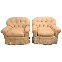 Vintage Pair of Lined and Pleated Spectacular Overstuffed Boudoir or Lounge Chairs