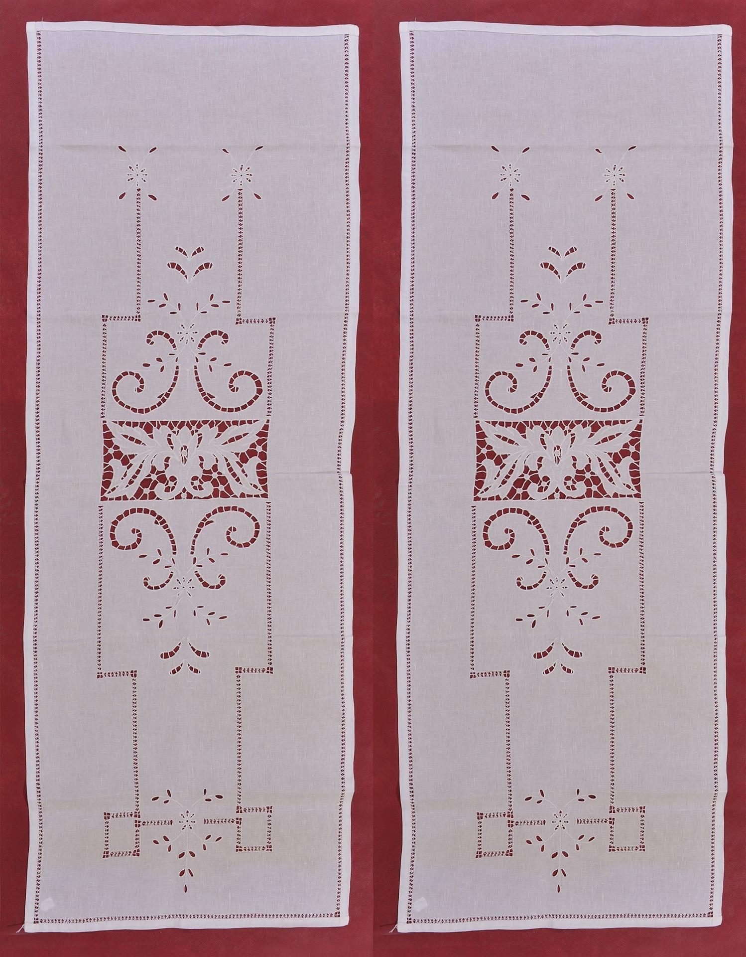 Pair of linen curtains hand embroidered with 