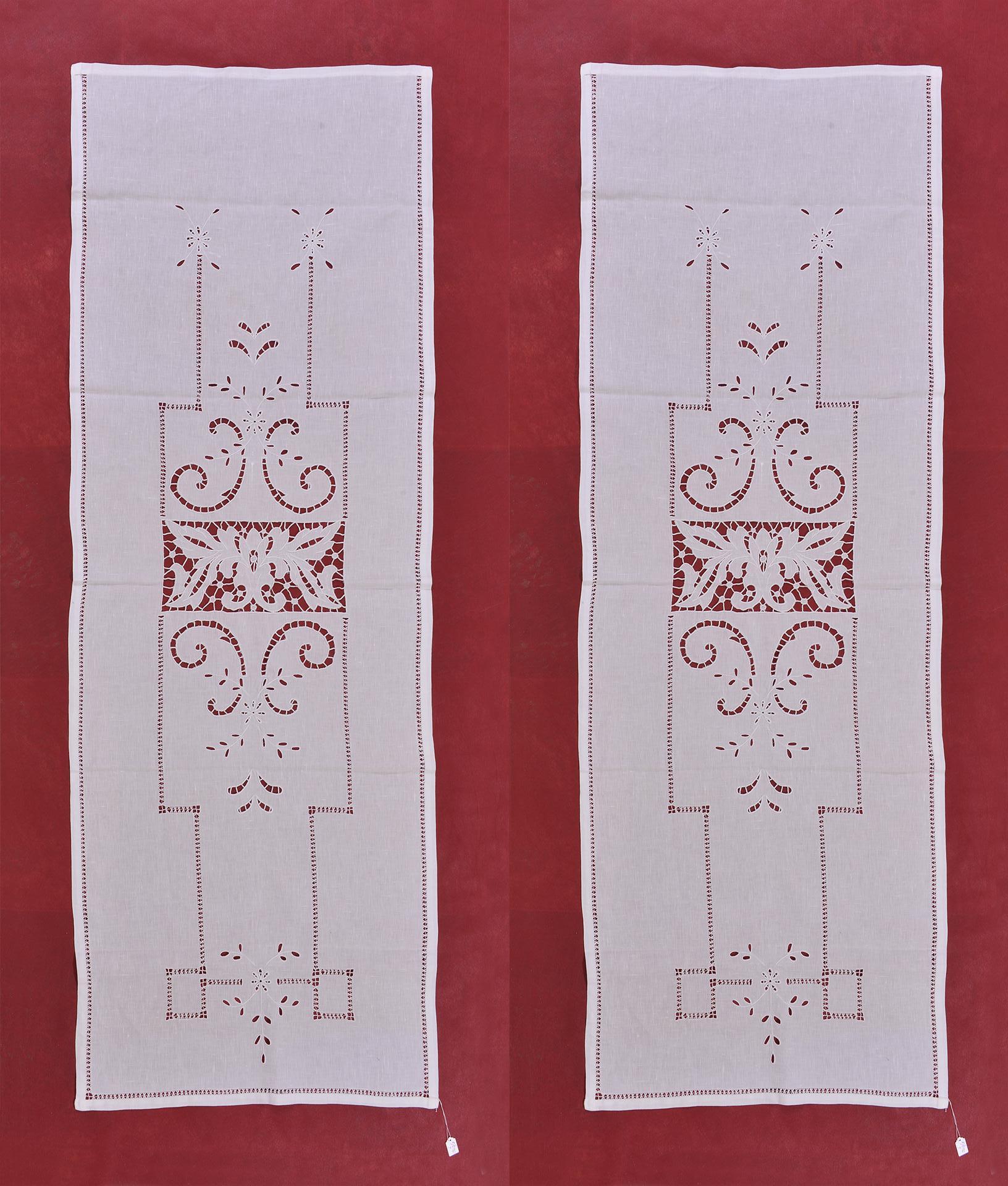 French Pair of Linen Embroidered Curtains For Sale