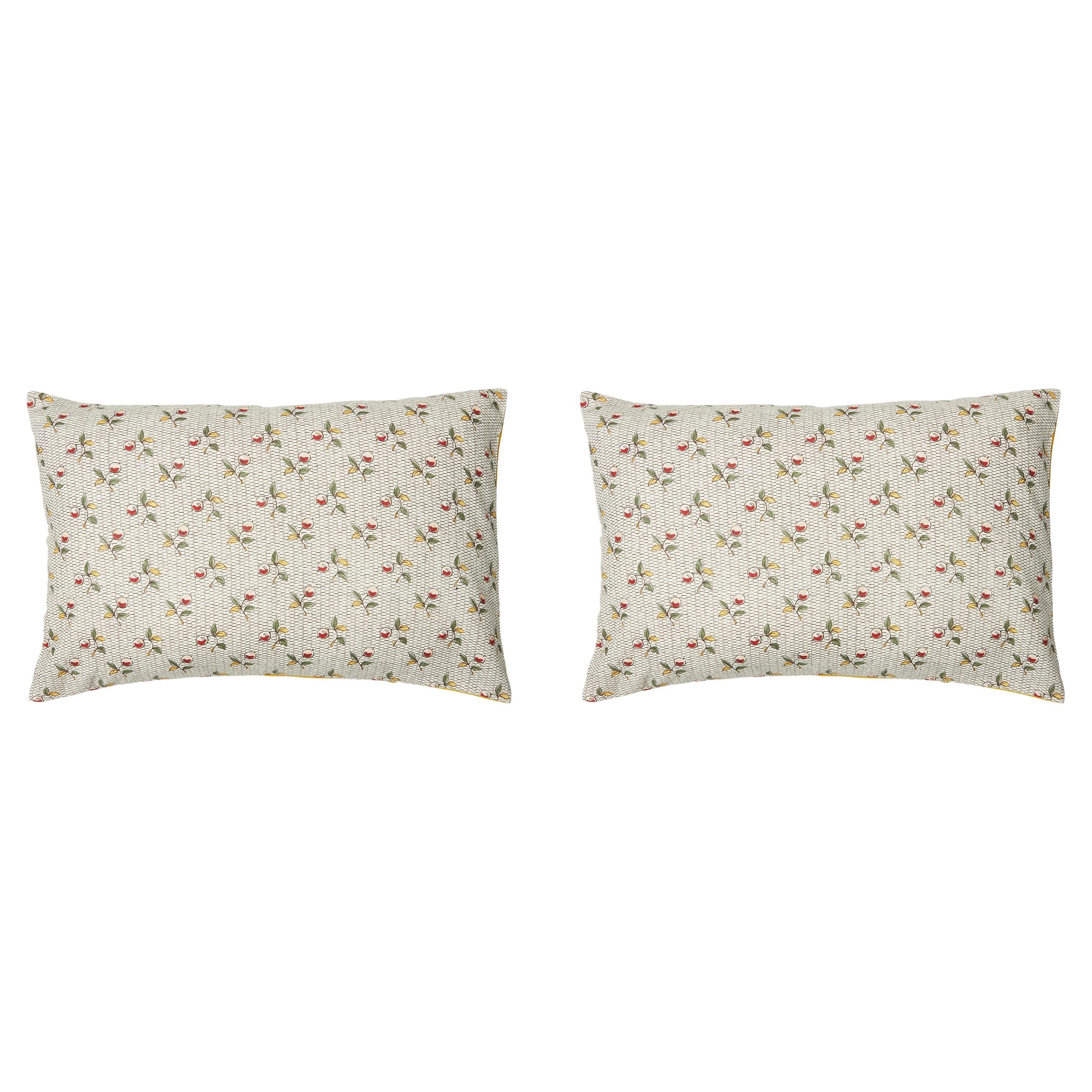 Pair of Linen Pillow Cushions - Baies Pattern - Designed and Made in Paris