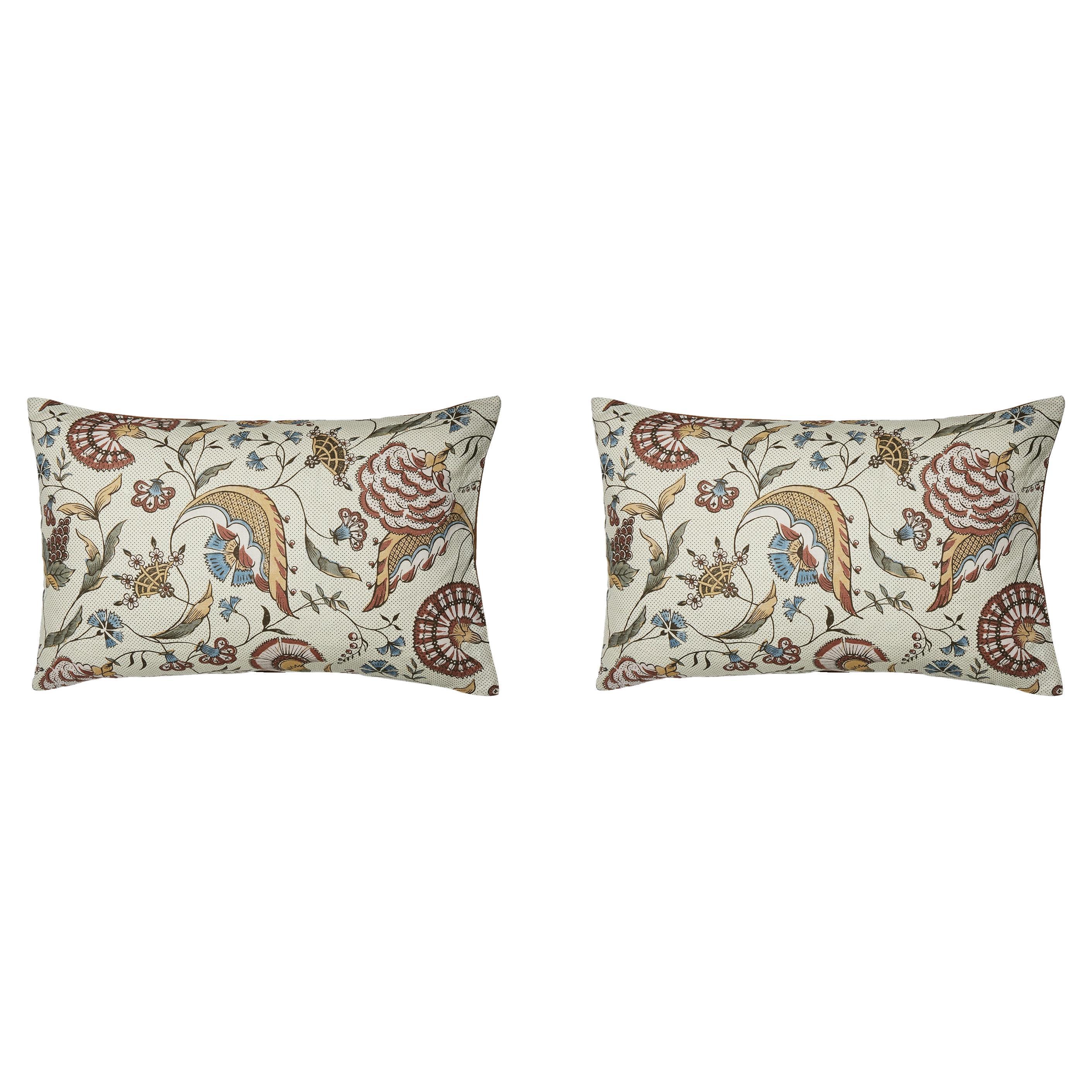 Pair of Linen Pillow Cushions - Jaipur pattern - Designed and Made in Paris For Sale