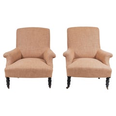 Pair of Linen Upholstered Club Chairs