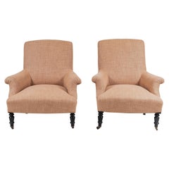 Pair of Linen Upholstered Club Chairs 