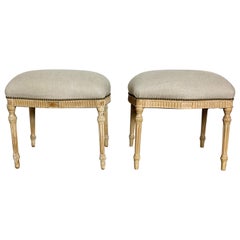 Pair of Linen Upholstered Louis XV Style Benches