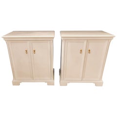Retro Pair of Linen White Paint Decorated Cabinets/ Commodes with Fitted Interior