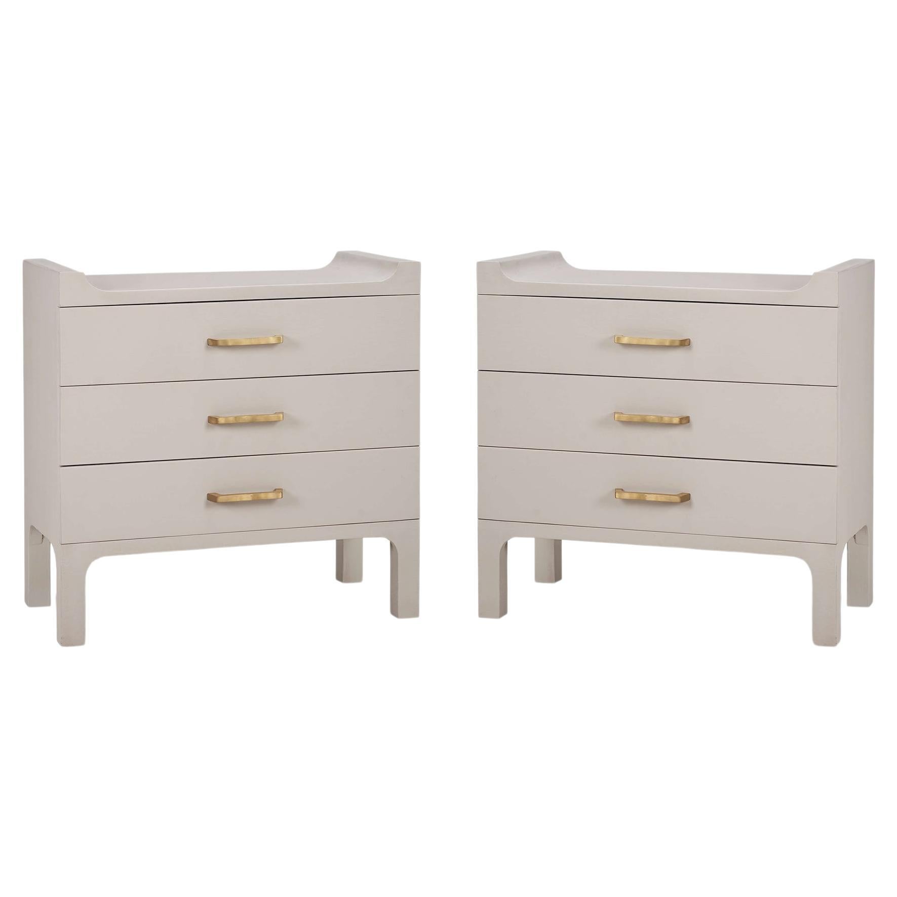 Pair of Linen Wrapped Modern Scandinavian Nightstands For Sale