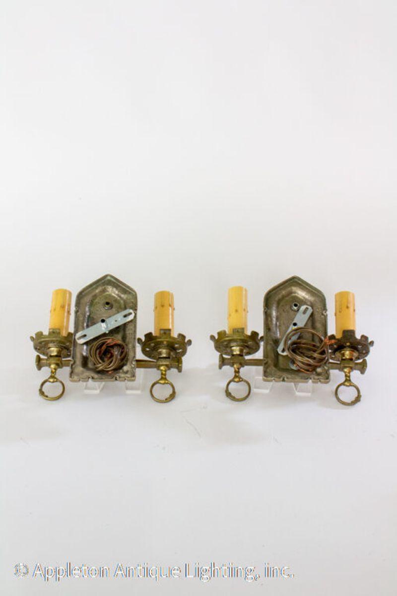 American Pair of Lion Electric Double Arm Brass Sconces For Sale