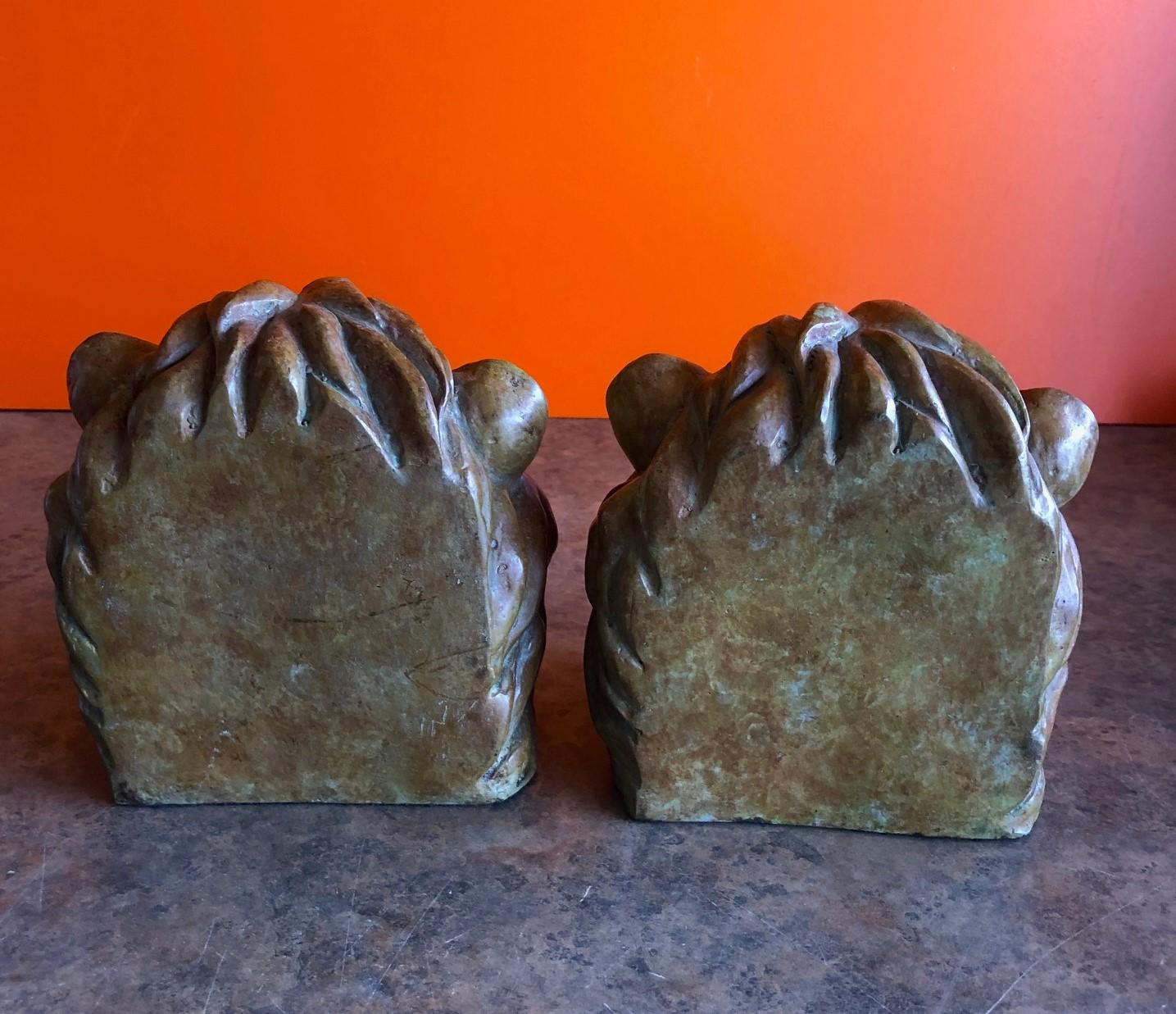 20th Century Pair of Lion Head Bookends in Bronze