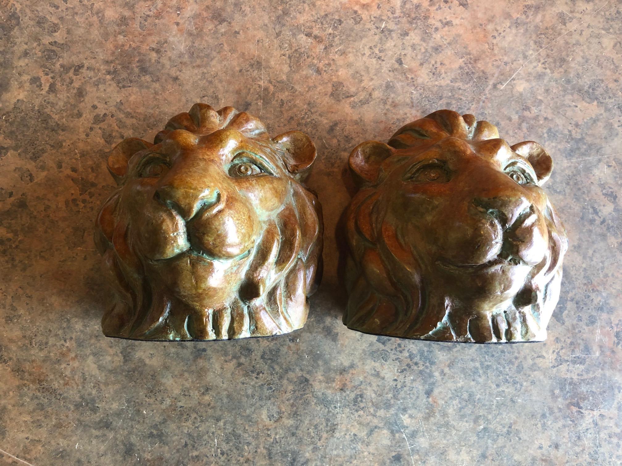 Pair of Lion Head Bookends in Bronze 2