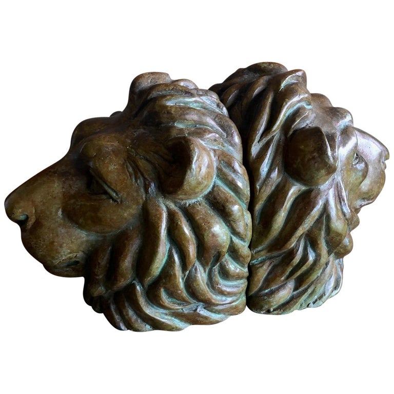 Pair of Lion Head Bookends in Bronze at 1stDibs