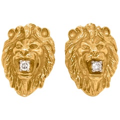 Vintage Pair of Lion-Head Gold Cufflinks