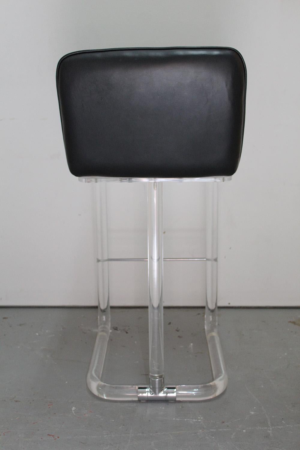 American Pair of Lion in Frost Black Leather Swivel Bar Stools For Sale