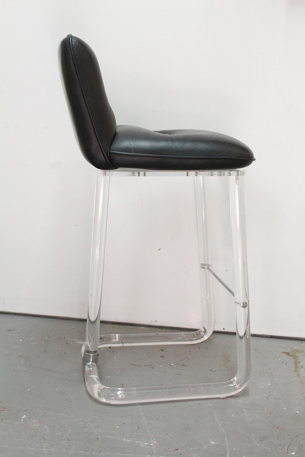 20th Century Pair of Lion in Frost Black Leather Swivel Bar Stools For Sale