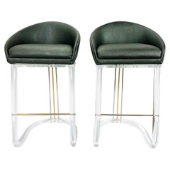 Pair of Lion in Frost Lucite Barstools