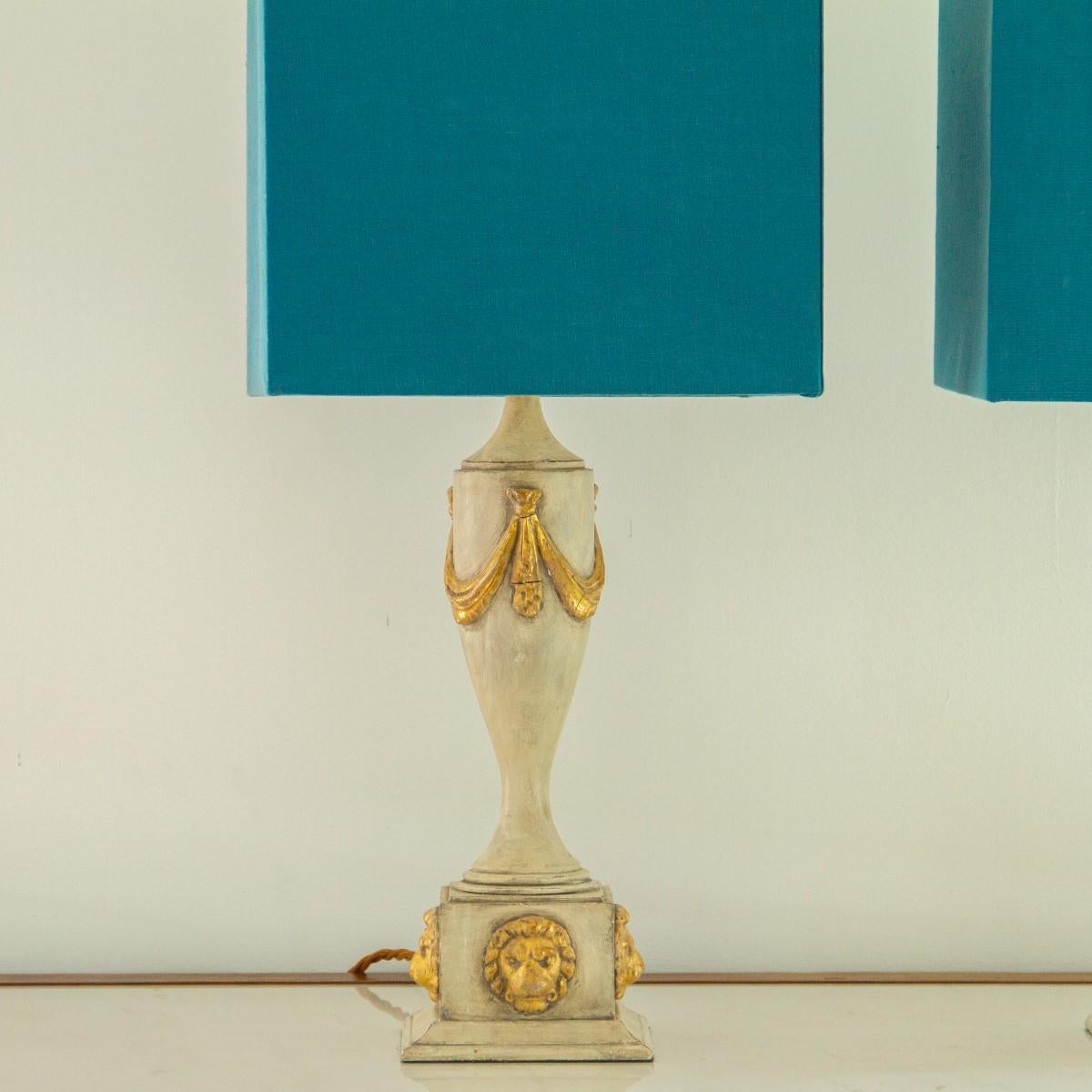 Plaster Pair of Lion Mask Lamps, 1980s For Sale
