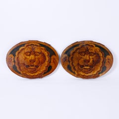 Pair of Lion Oil Paintings on Board, Perhaps Circus Decor