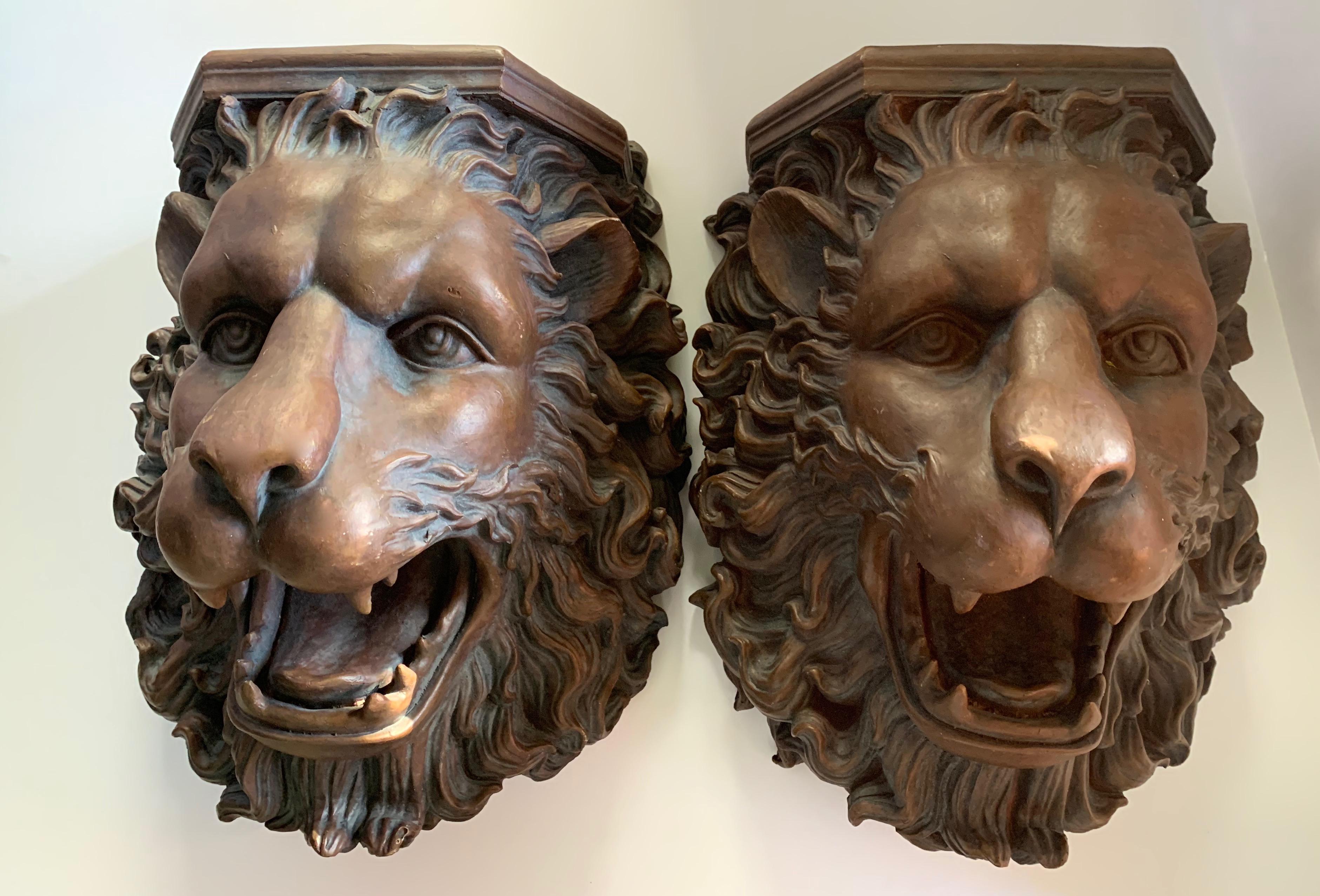 20th Century Pair of Lion Wall Shelves