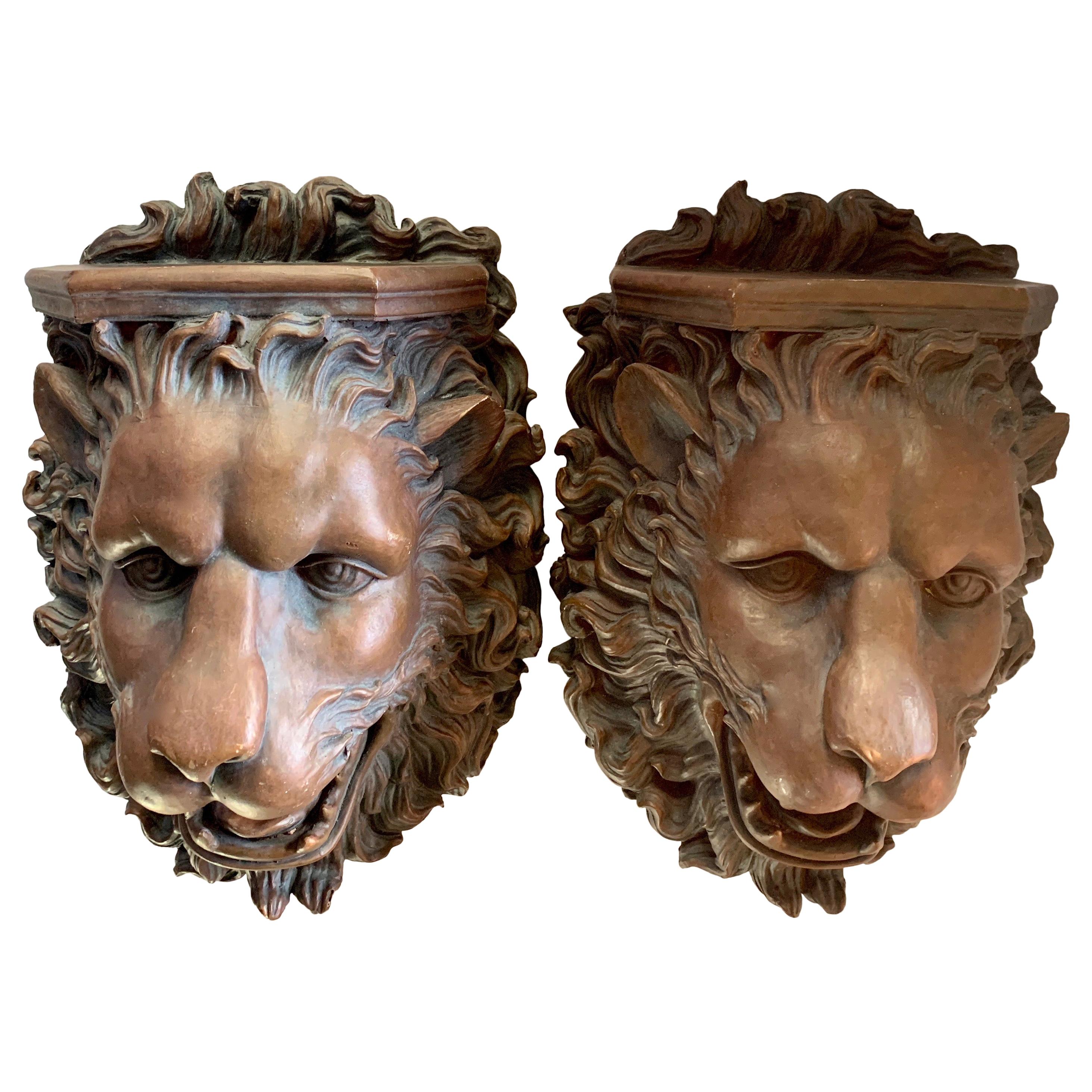Pair of Lion Wall Shelves