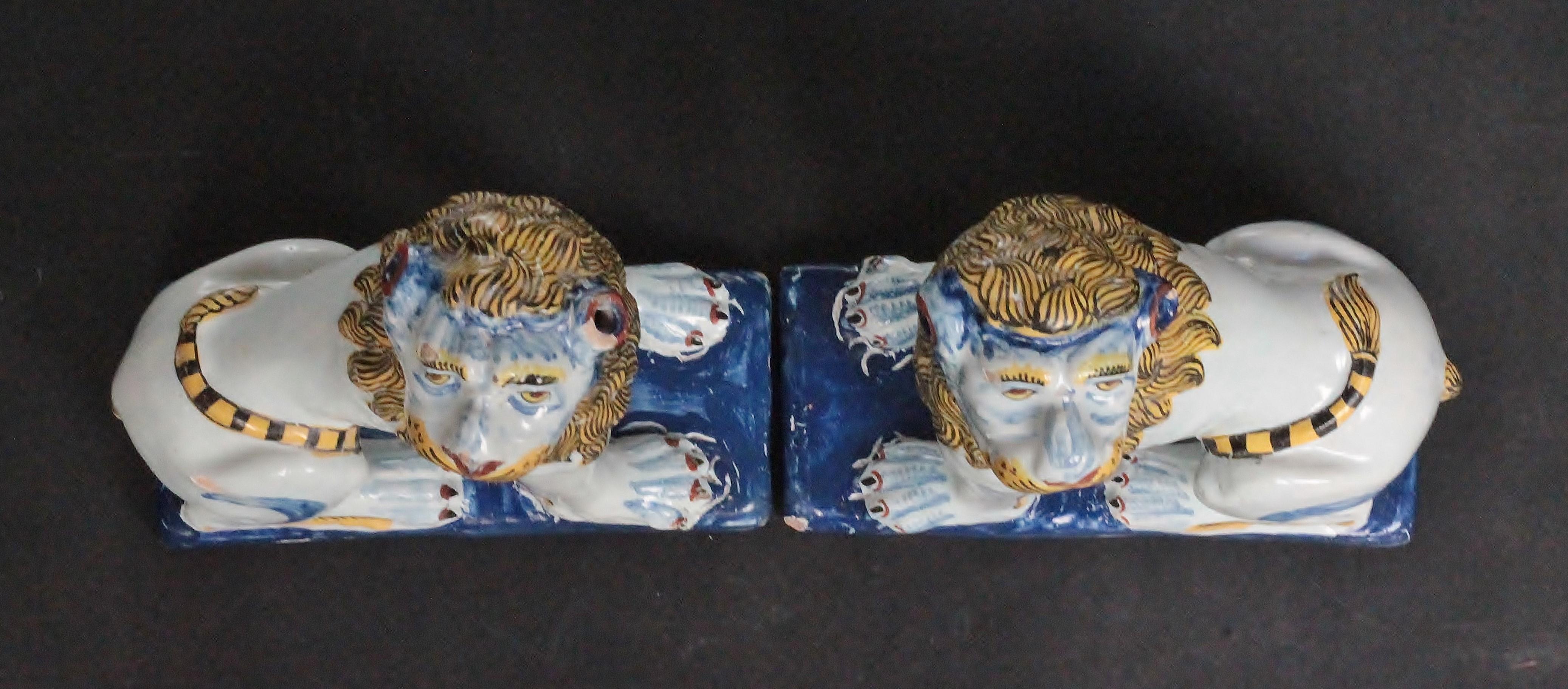 Pair of Lions in Faience of Rouen 'France', circa 1760 For Sale 1