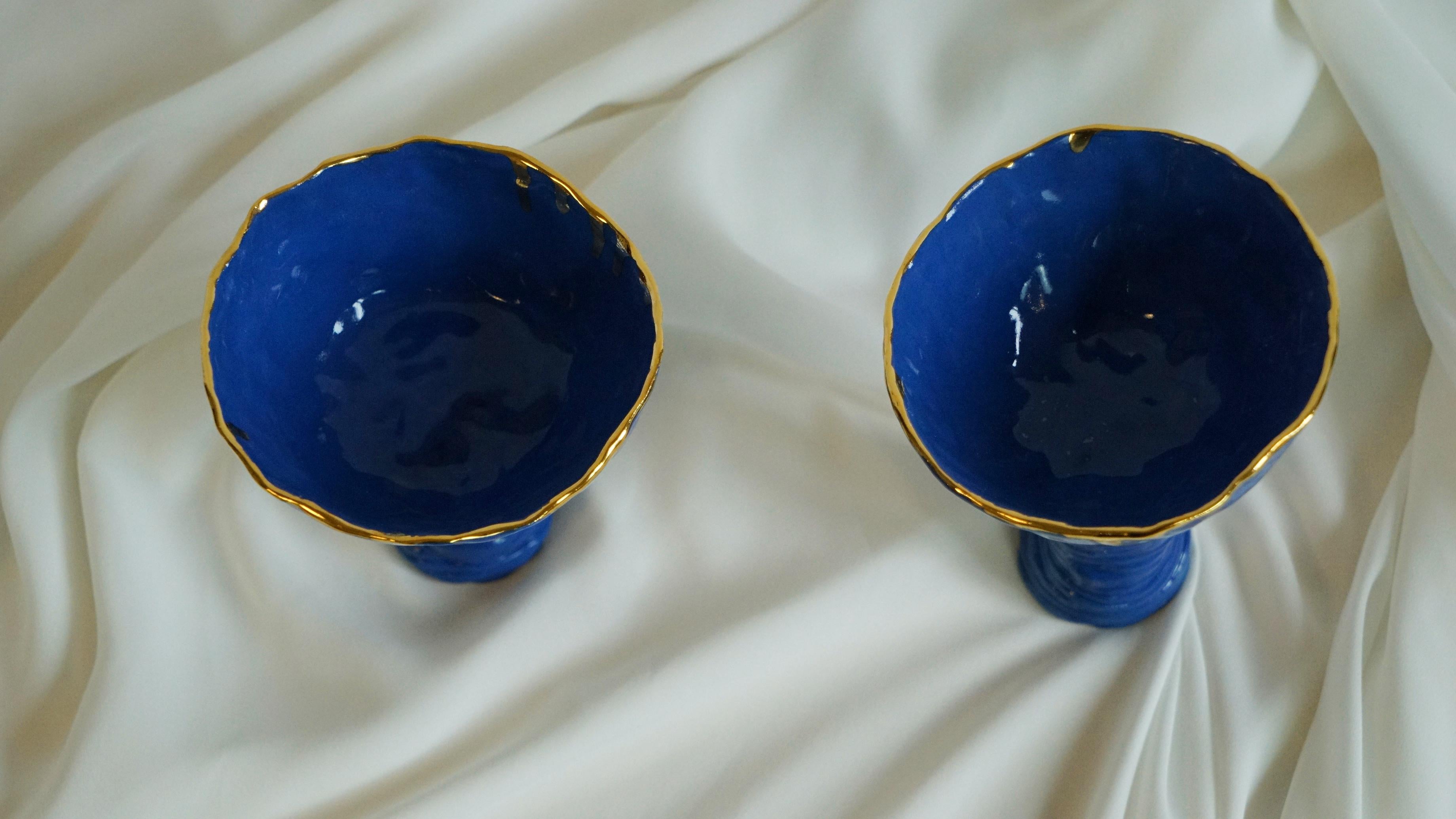 Spanish Pair of Lips Cocktail Cups in Blue Porcelain by Hania Jneid For Sale