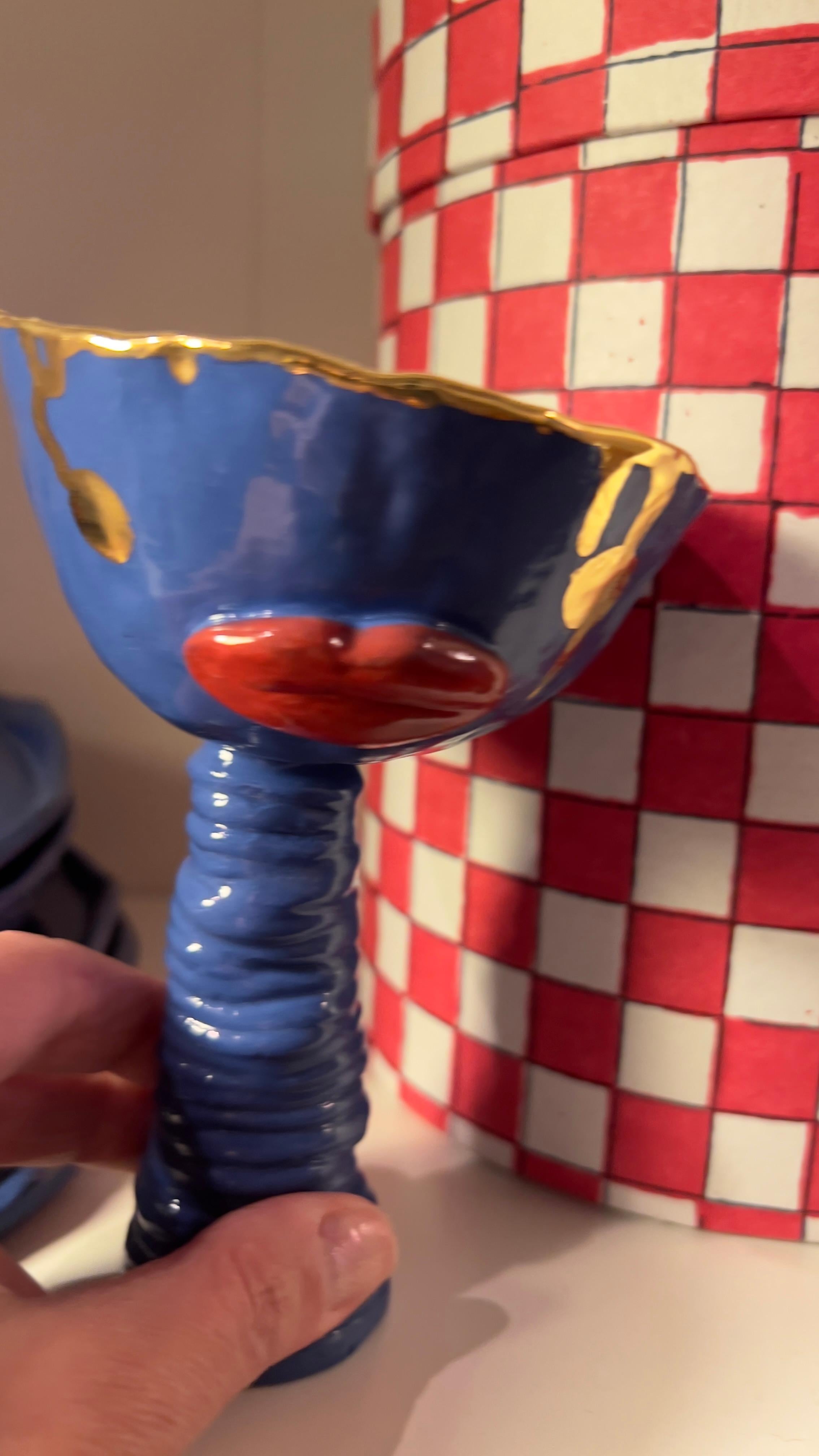 Bicchieri da vino in porcellana blu di Hania Jneid in vendita 1