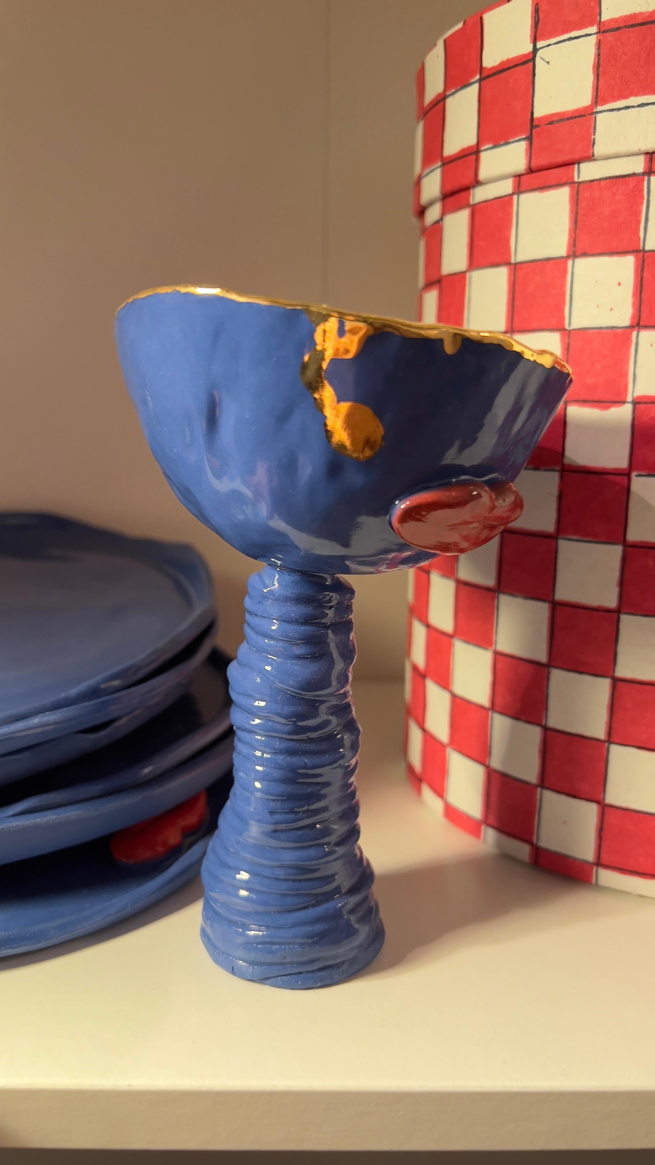 Bicchieri da vino in porcellana blu di Hania Jneid in vendita 4