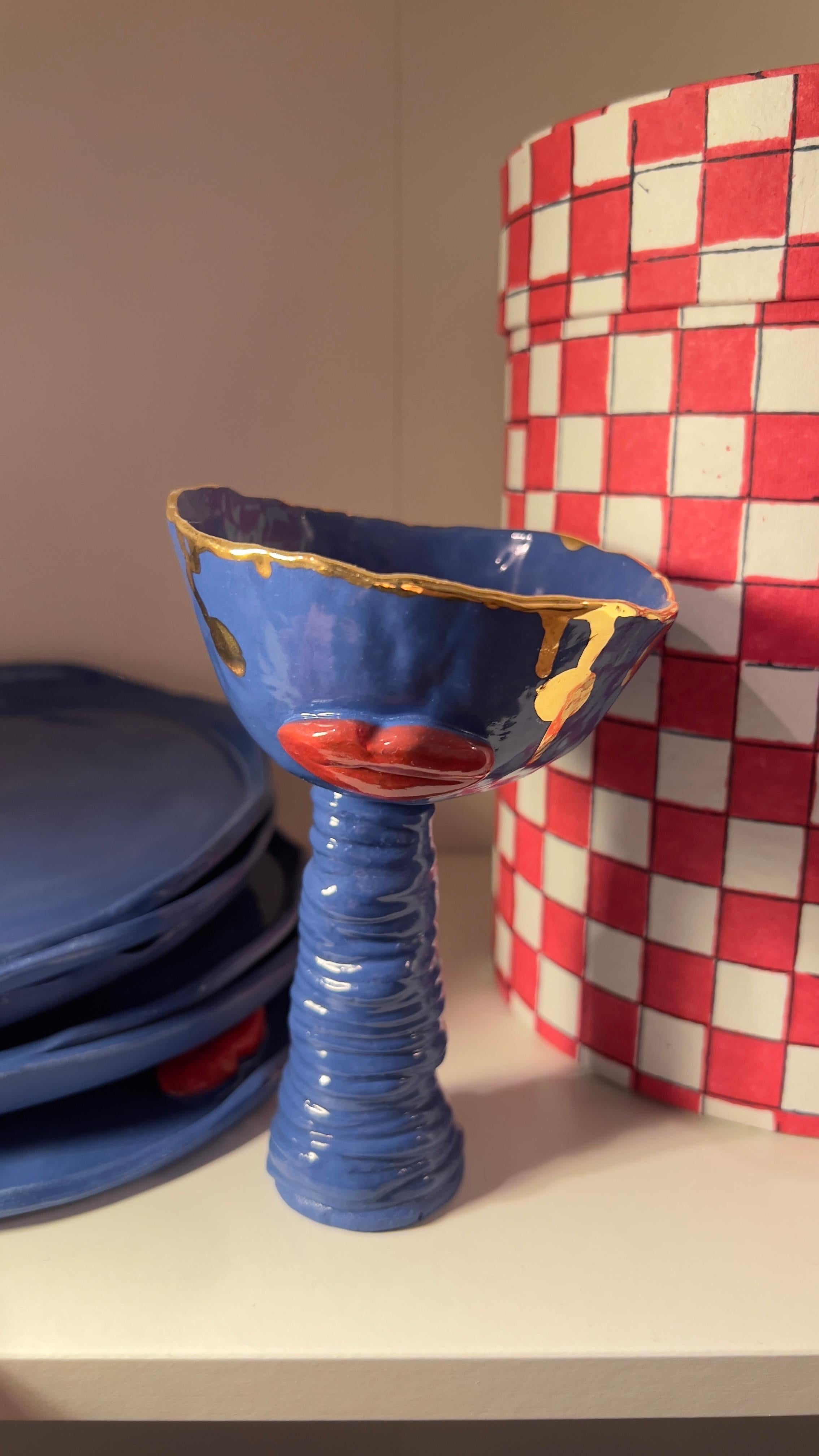 Bicchieri da vino in porcellana blu di Hania Jneid in vendita 6