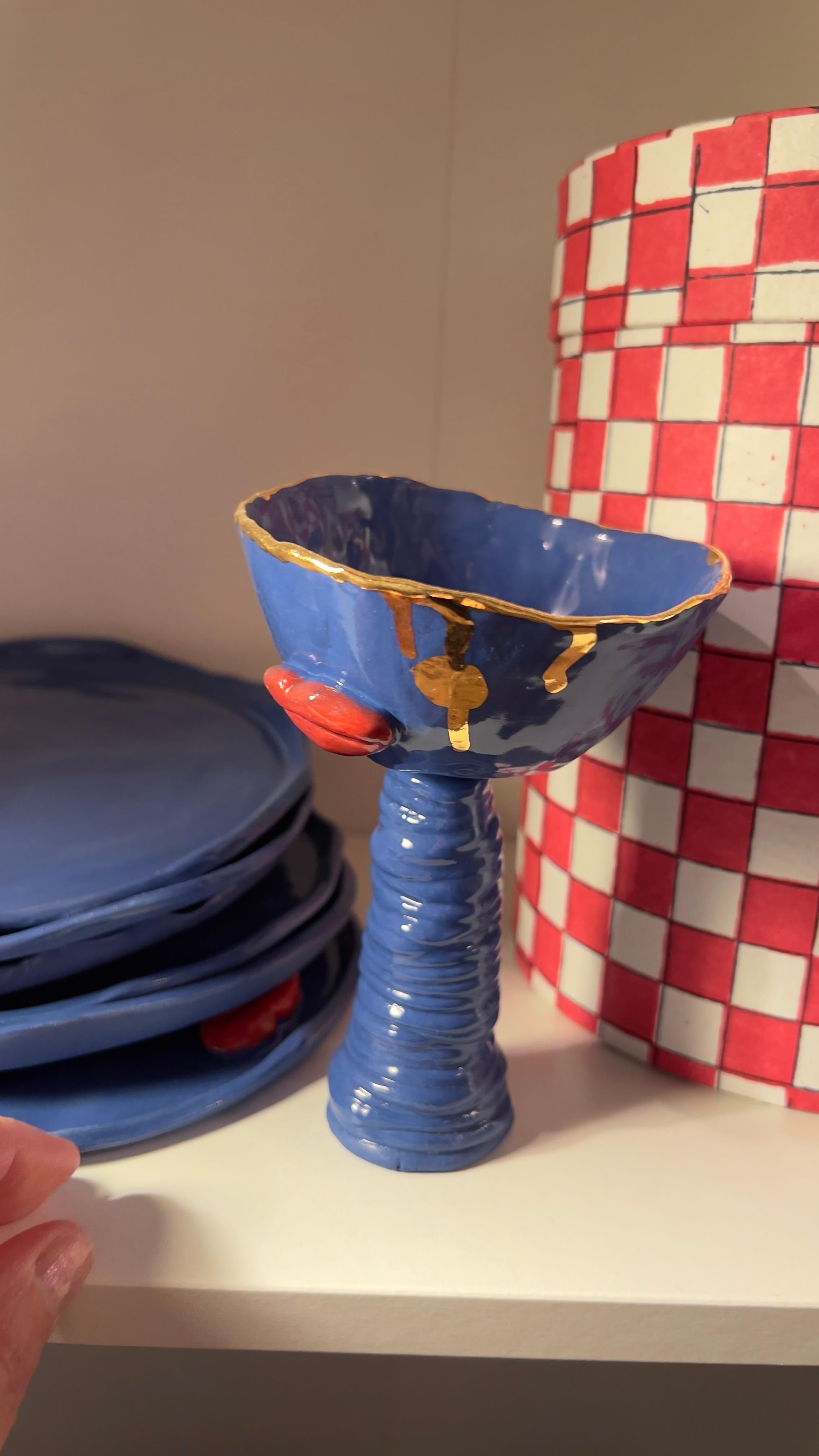 Bicchieri da vino in porcellana blu di Hania Jneid in vendita 7