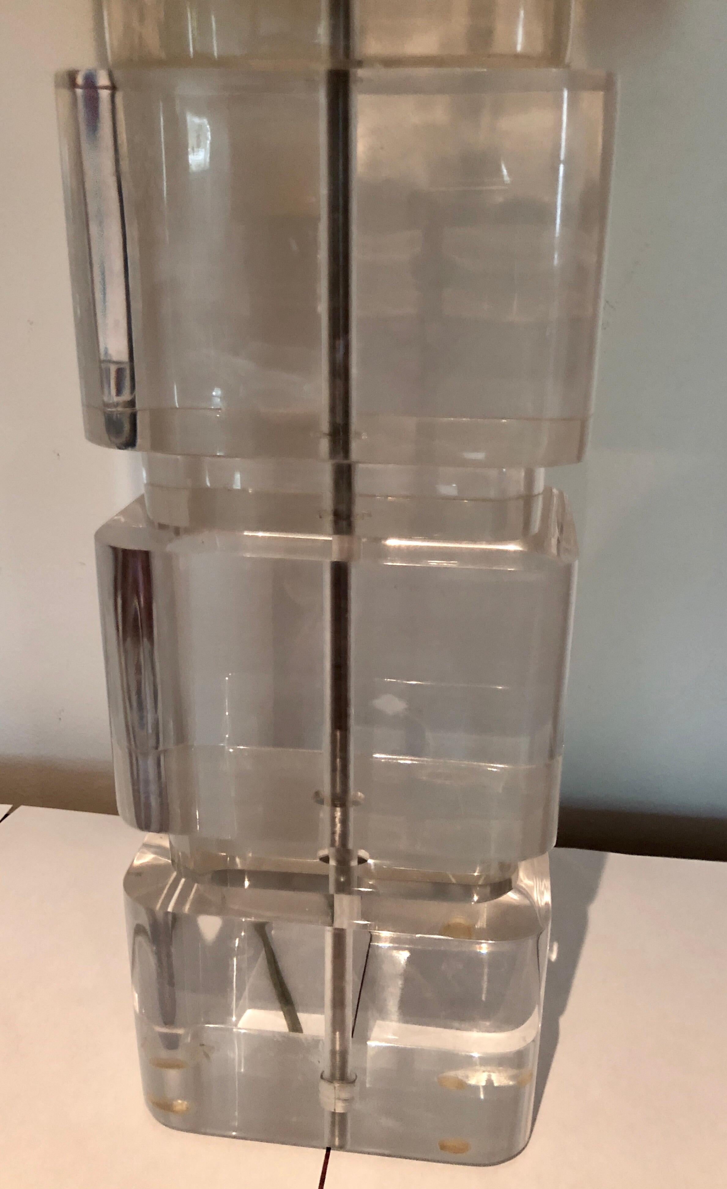 American Pair of Liquid Lucite Column Table Lamps by Karl Springer