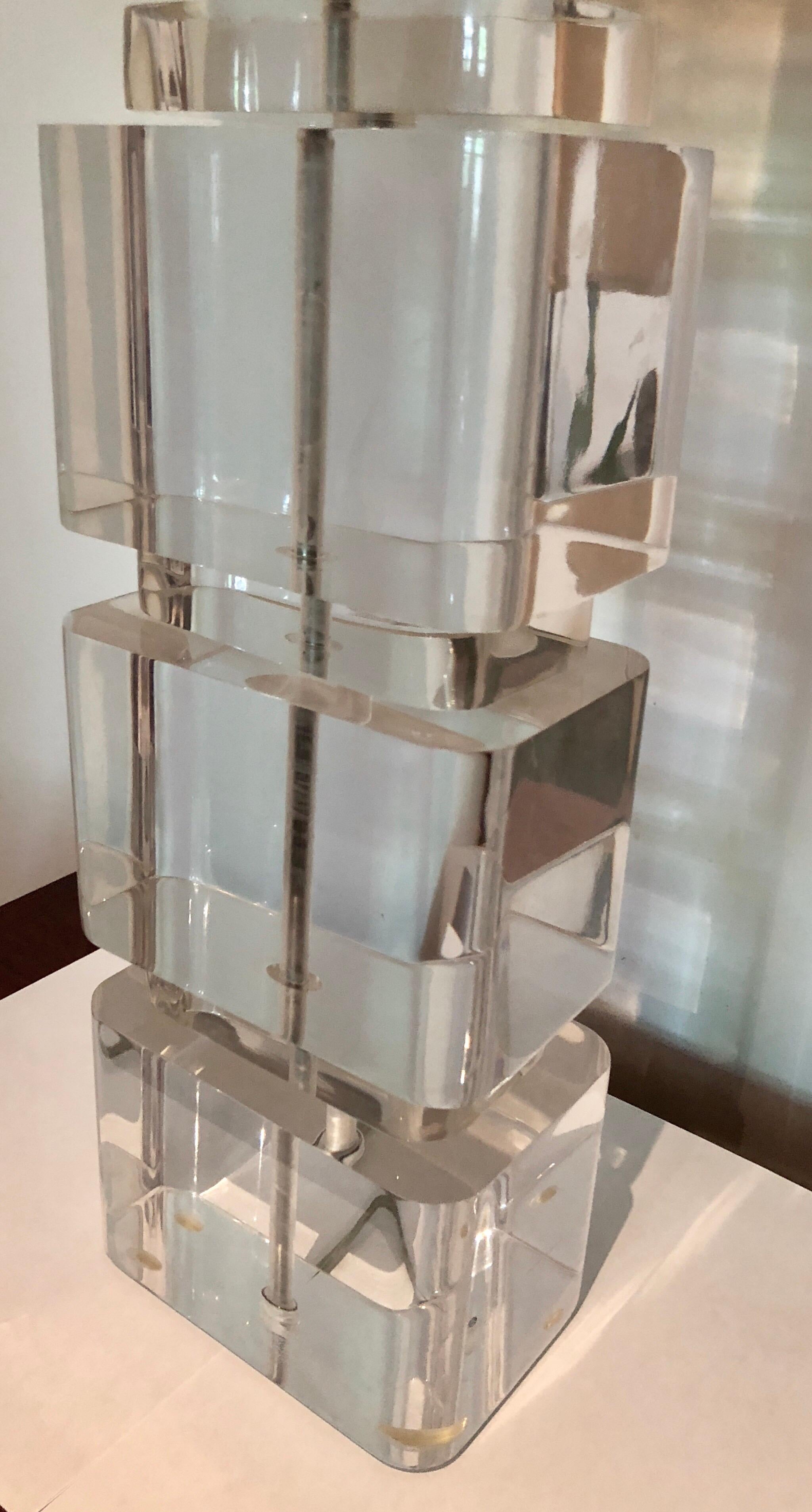 Late 20th Century Pair of Liquid Lucite Column Table Lamps by Karl Springer