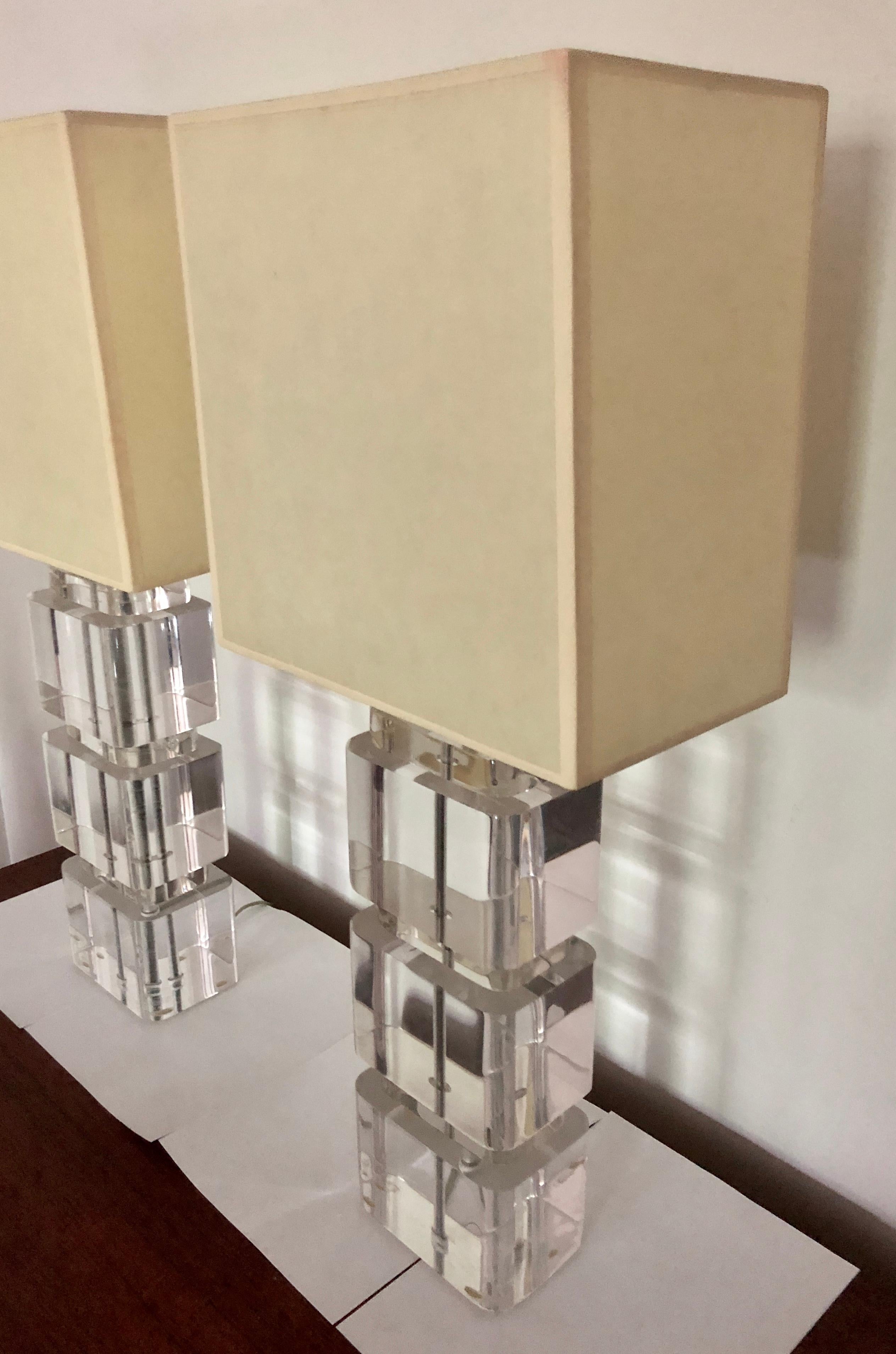 Pair of Liquid Lucite Column Table Lamps by Karl Springer 1