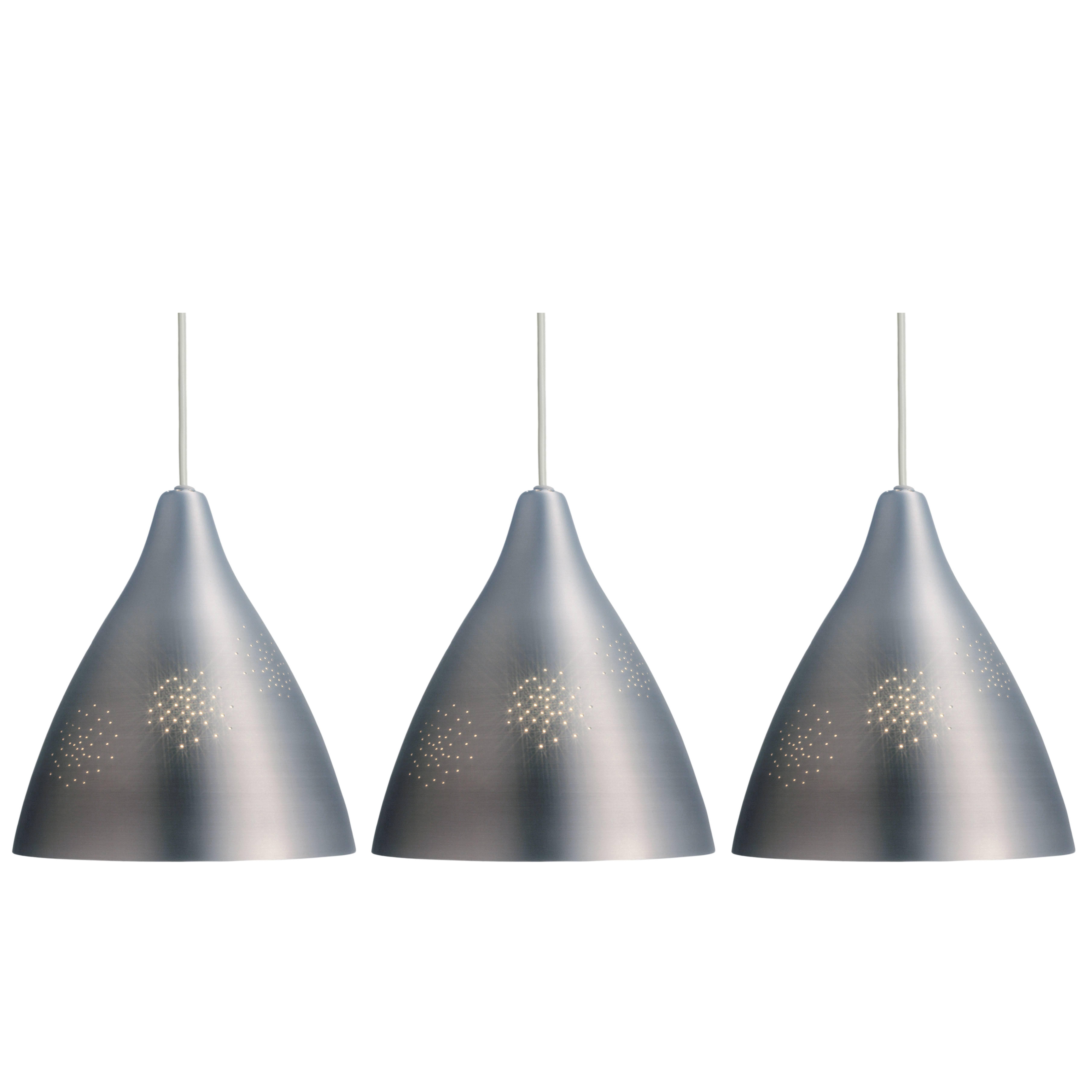 Scandinavian Modern Pair of Lisa Johansson-Pape '270' Perforated Metal Pendants in Silver For Sale