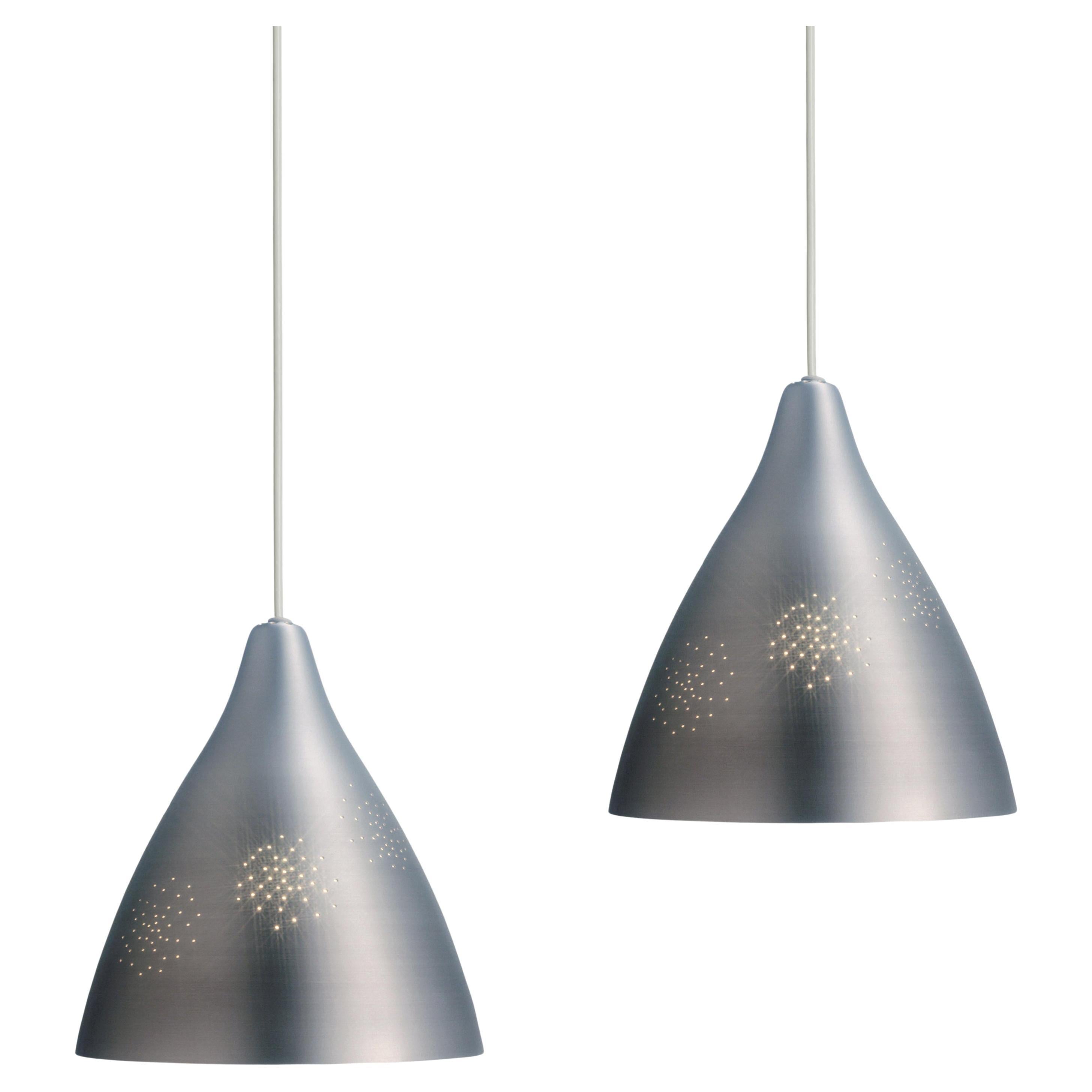 Pair of Lisa Johansson-Pape '270' Perforated Metal Pendants in Silver For Sale