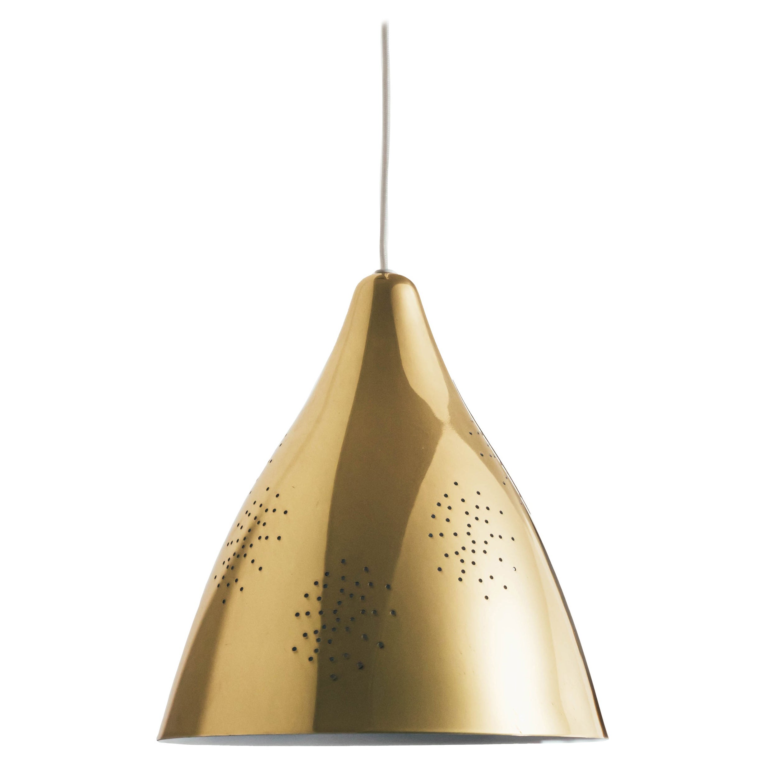 Contemporary Pair of Lisa Johansson-Pape '270' Perforated Polished Brass Pendants For Sale