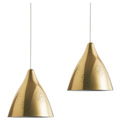 Pair of Lisa Johansson-Pape '270' Perforated Polished Brass Pendants