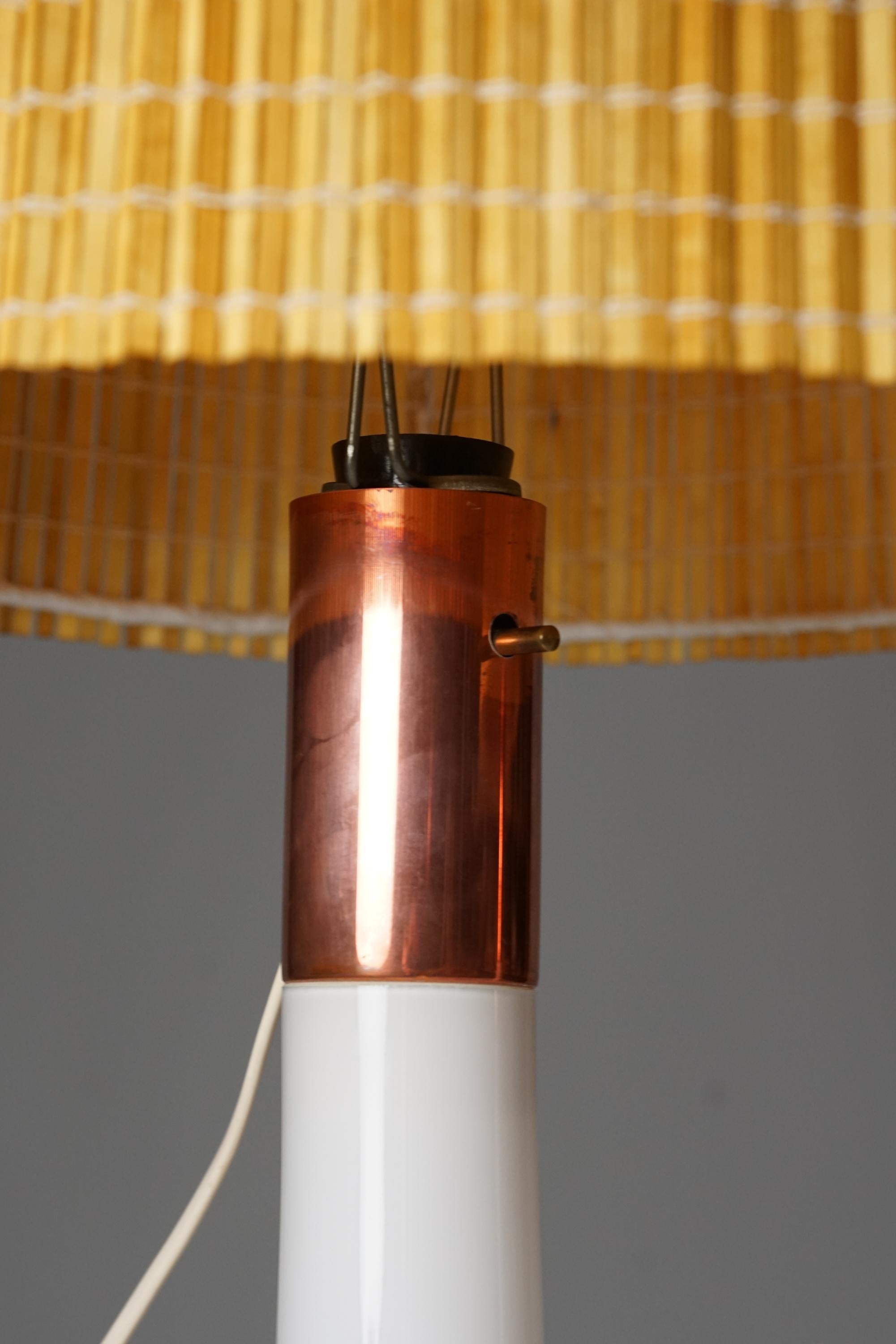 Mid-20th Century Pair of Lisa Johansson-Pape Glass Lamps With Wooden Slat Shades, Orno Oy, 1960s For Sale