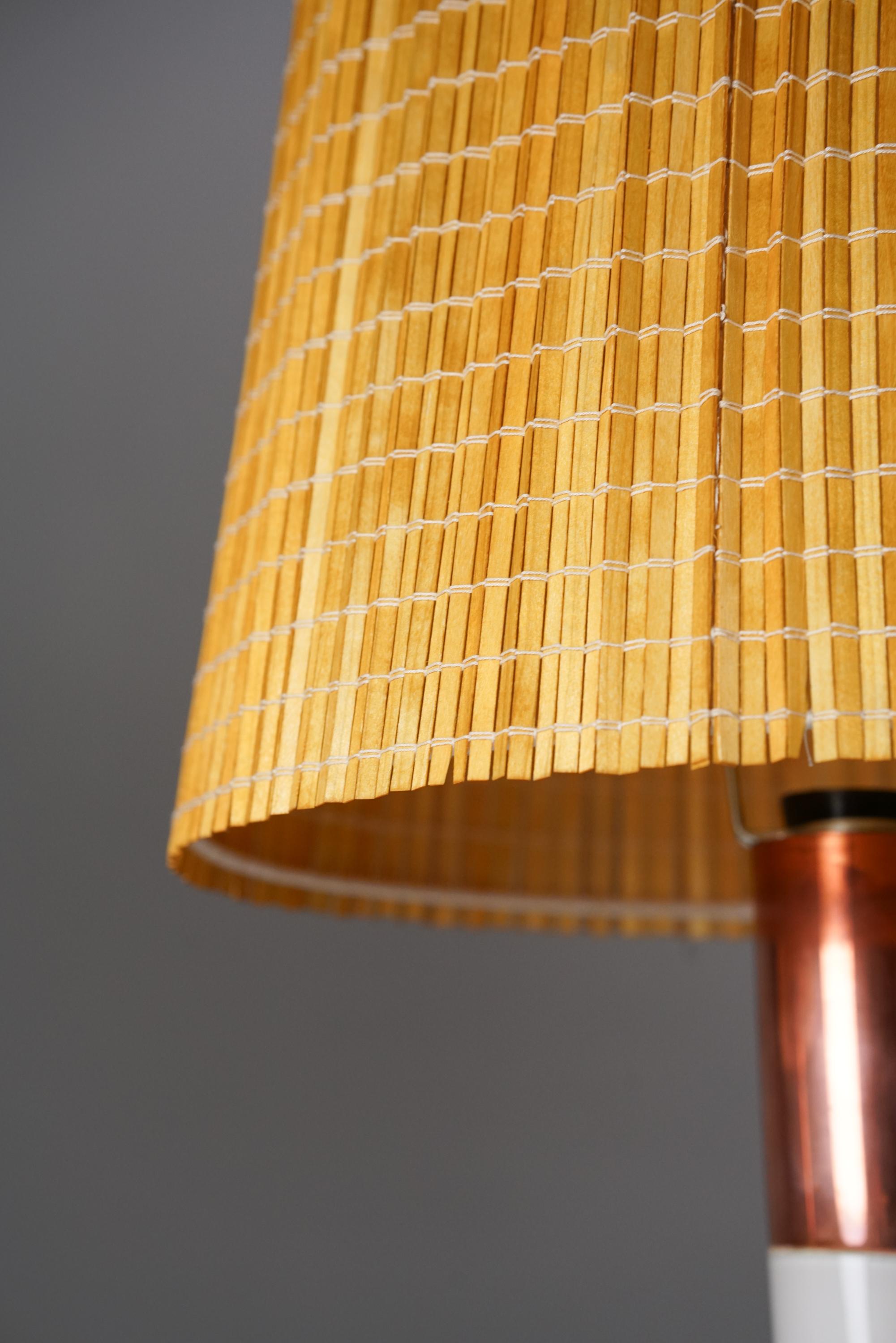 Copper Pair of Lisa Johansson-Pape Glass Lamps With Wooden Slat Shades, Orno Oy, 1960s For Sale