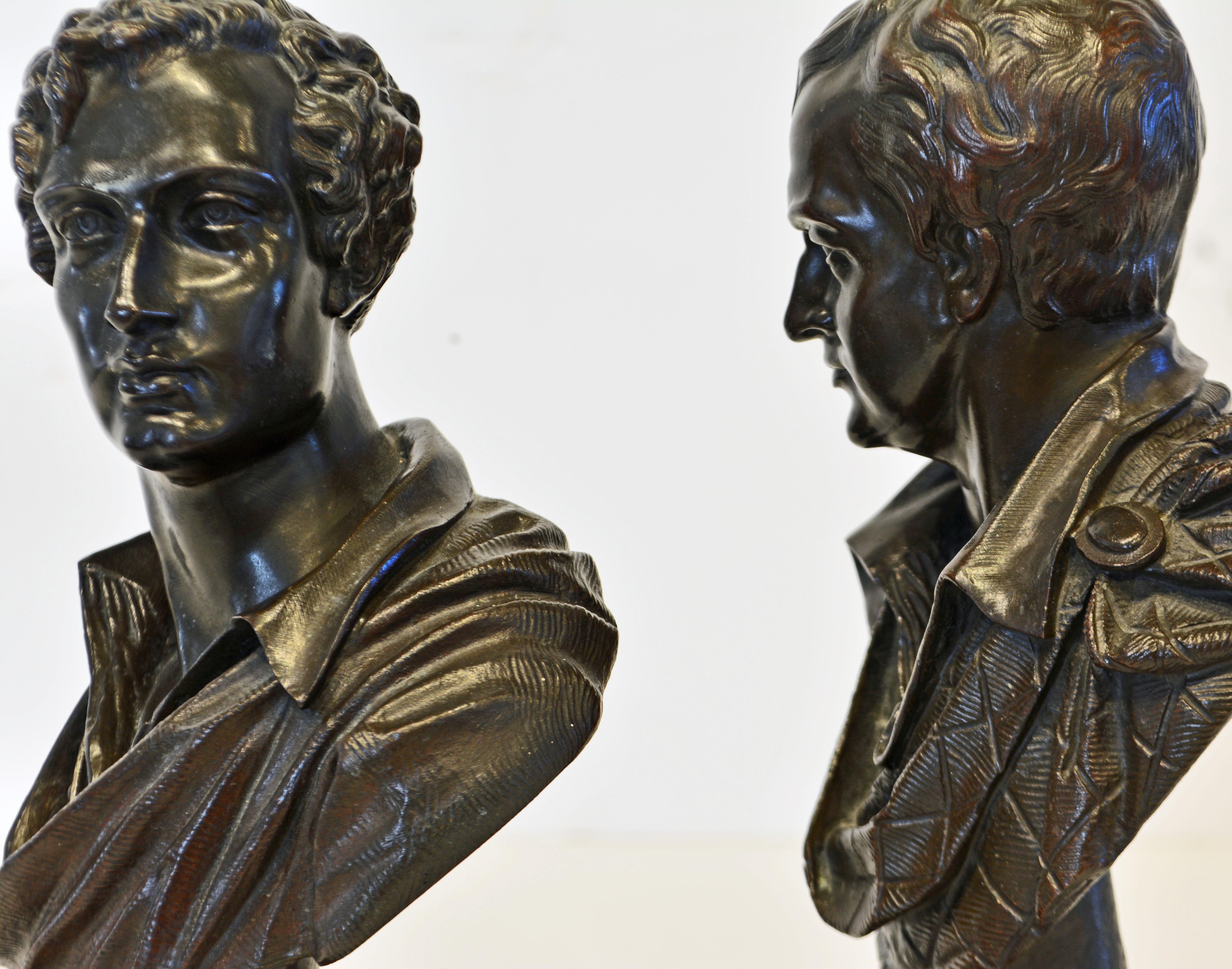 Pair of Literary Bronze Busts of Lord Byron and Sir Walter Scott by E. Hiolle 3